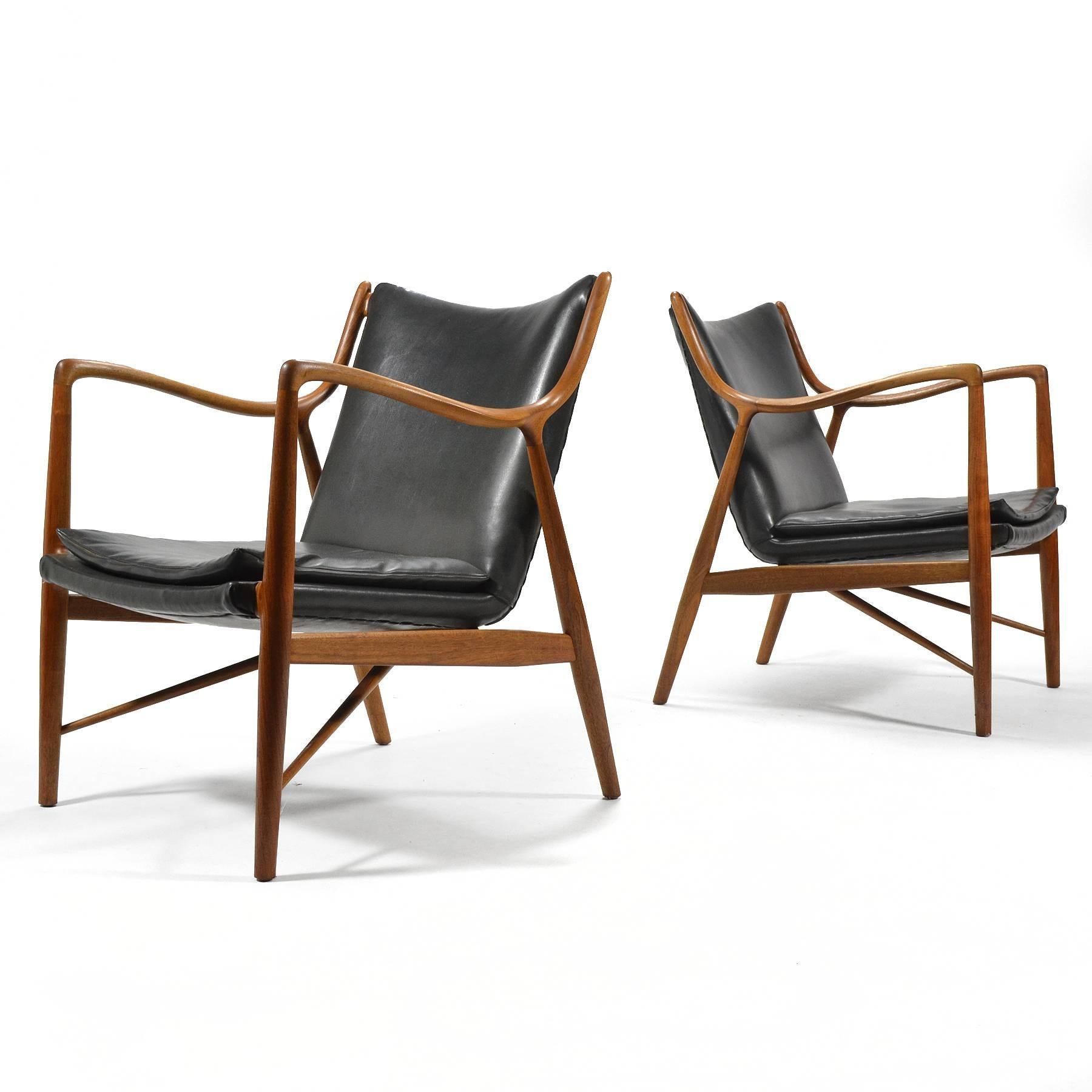 Scandinavian Modern Finn Juhl Pair of No. 45 Easy Chairs