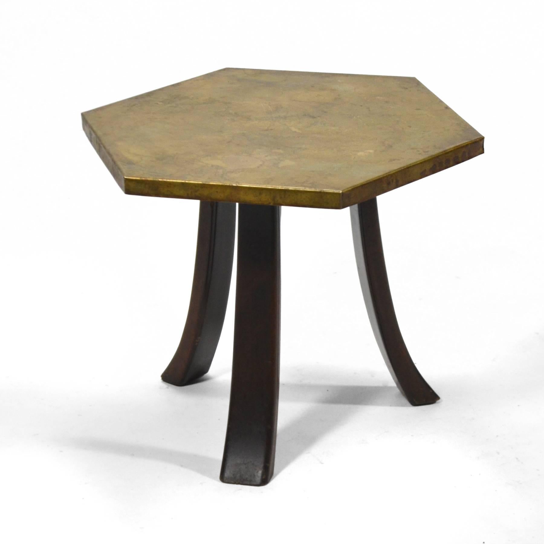 Harvey Probber Hexagonal Side Table with Bronze Top In Good Condition In Highland, IN
