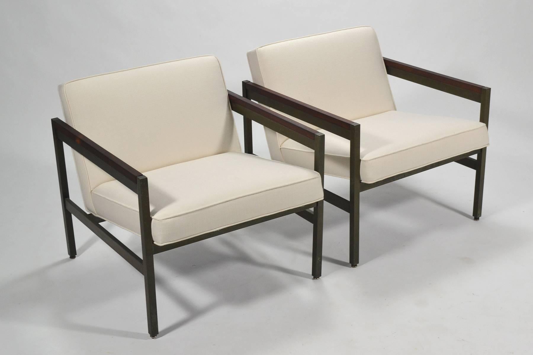 Michael Taylor Pair of Bronze Framed Lounge Chairs by Baker 4