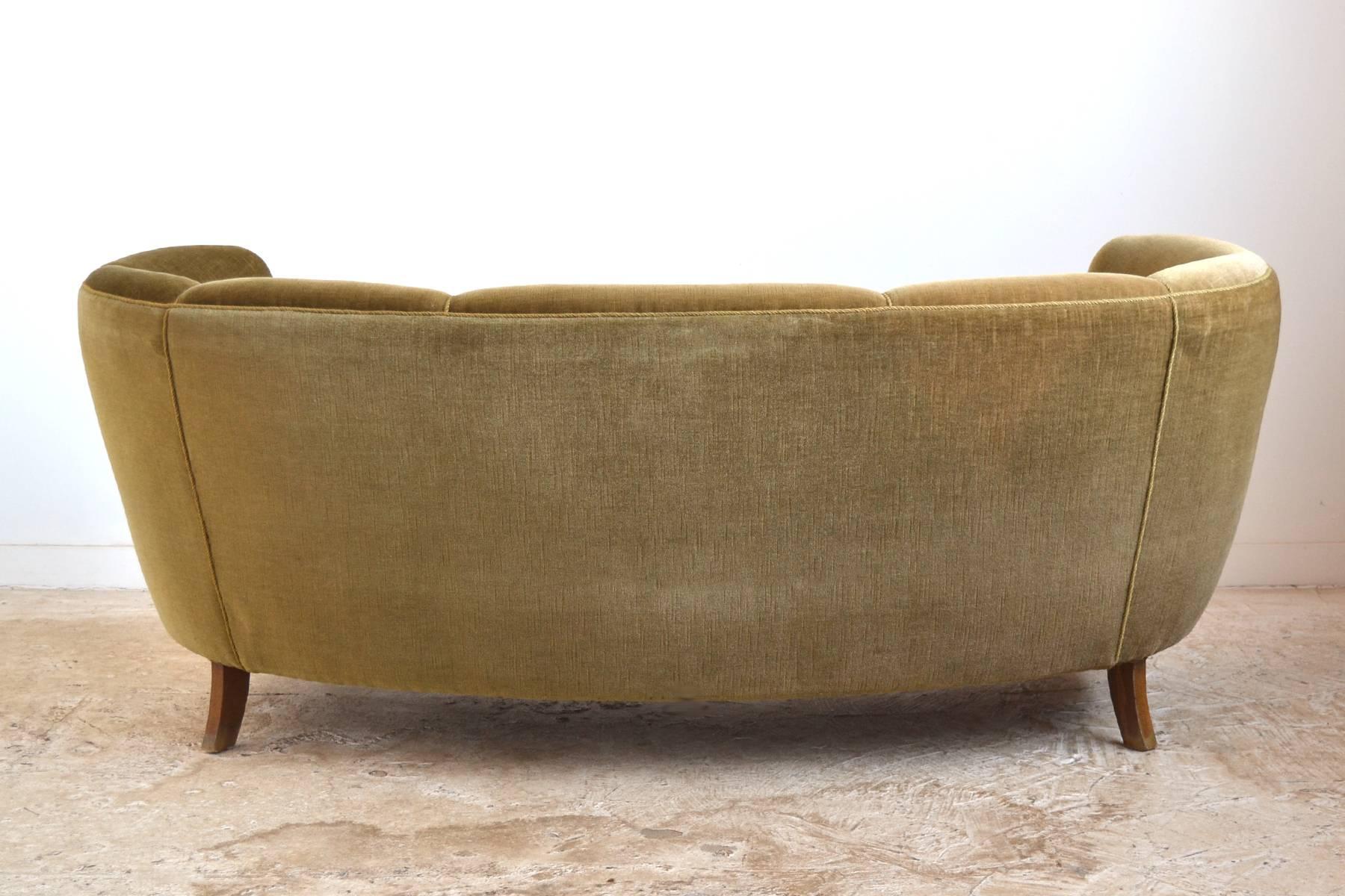 Scandinavian Modern Swedish, 1940s Curved Velvet Sofa