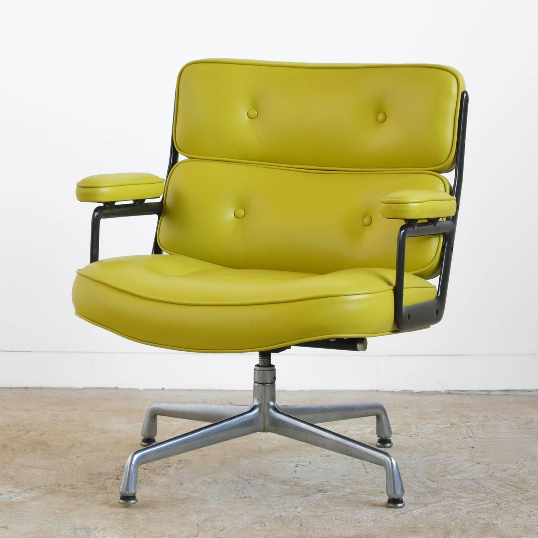 Mid-Century Modern Eames Time-Life Chair with Green Leather by Herman Miller