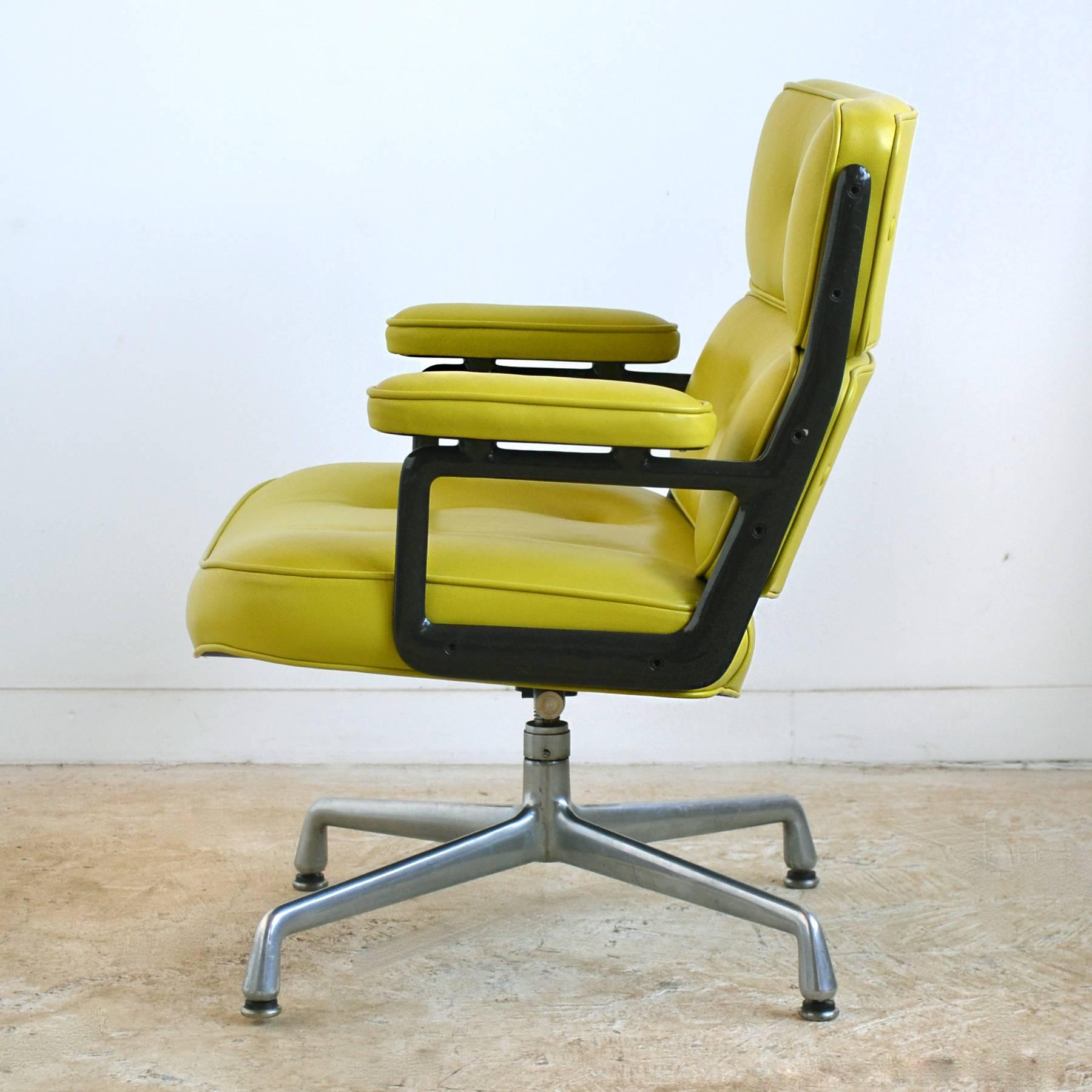 American Eames Time-Life Chair with Green Leather by Herman Miller