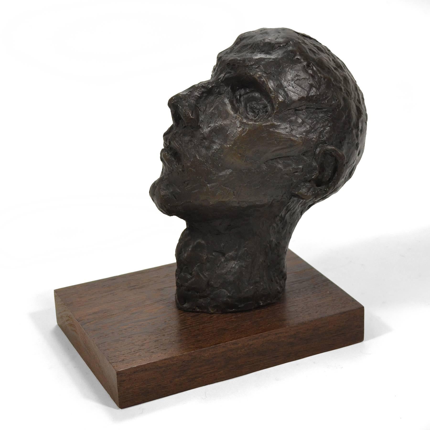 An evocative and powerful piece, this sculpture of a man’s head is cast in solid bronze so it has substantial heft. It has terrific presence and can appear in turns both tranquil and haunting, it reminds us a bit of works by Giacometti. It is