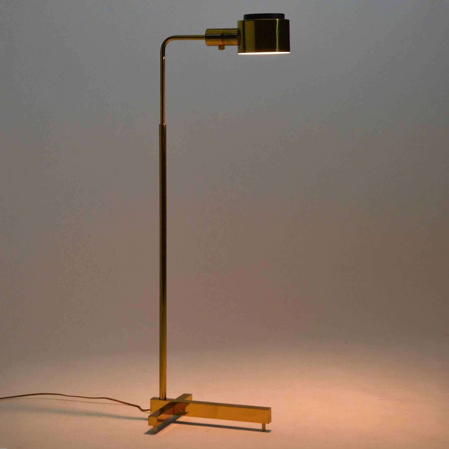 Casella Adjustable Pharmacy Floor Lamp in Brass In Excellent Condition In Highland, IN