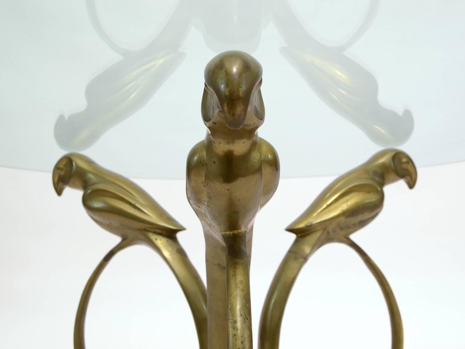 Hollywood Regency Stylized Deco Moderne Brass Parrot Coffee Table