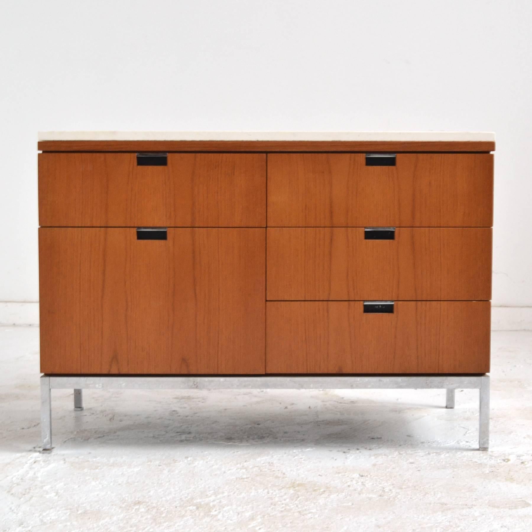 Florence Knoll Teak Credenzas with Travertine Tops 1