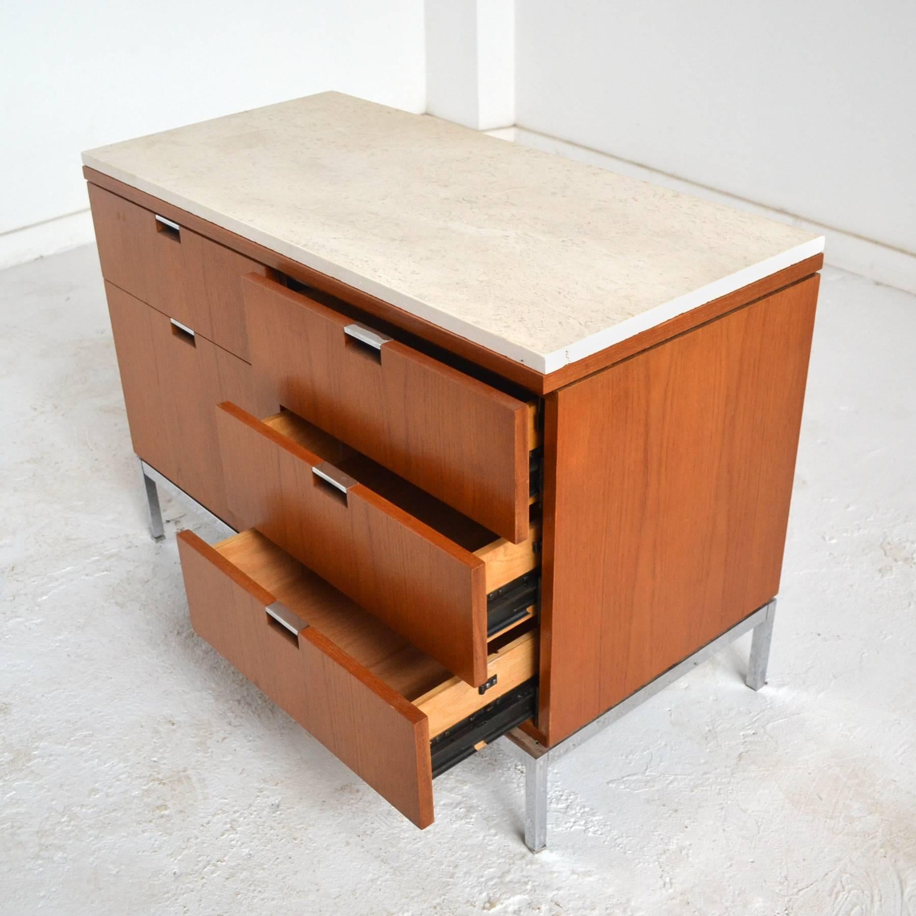 Florence Knoll Teak Credenzas with Travertine Tops 2