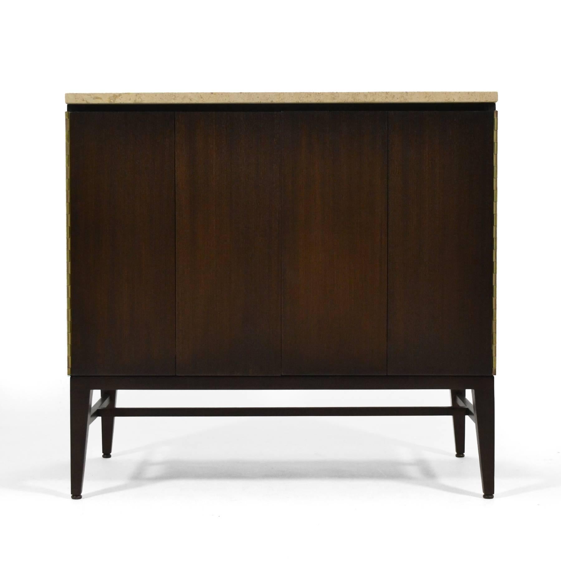 Mid-Century Modern Paul McCobb Cabinets or Credenzas with Travertine Tops by Calvin