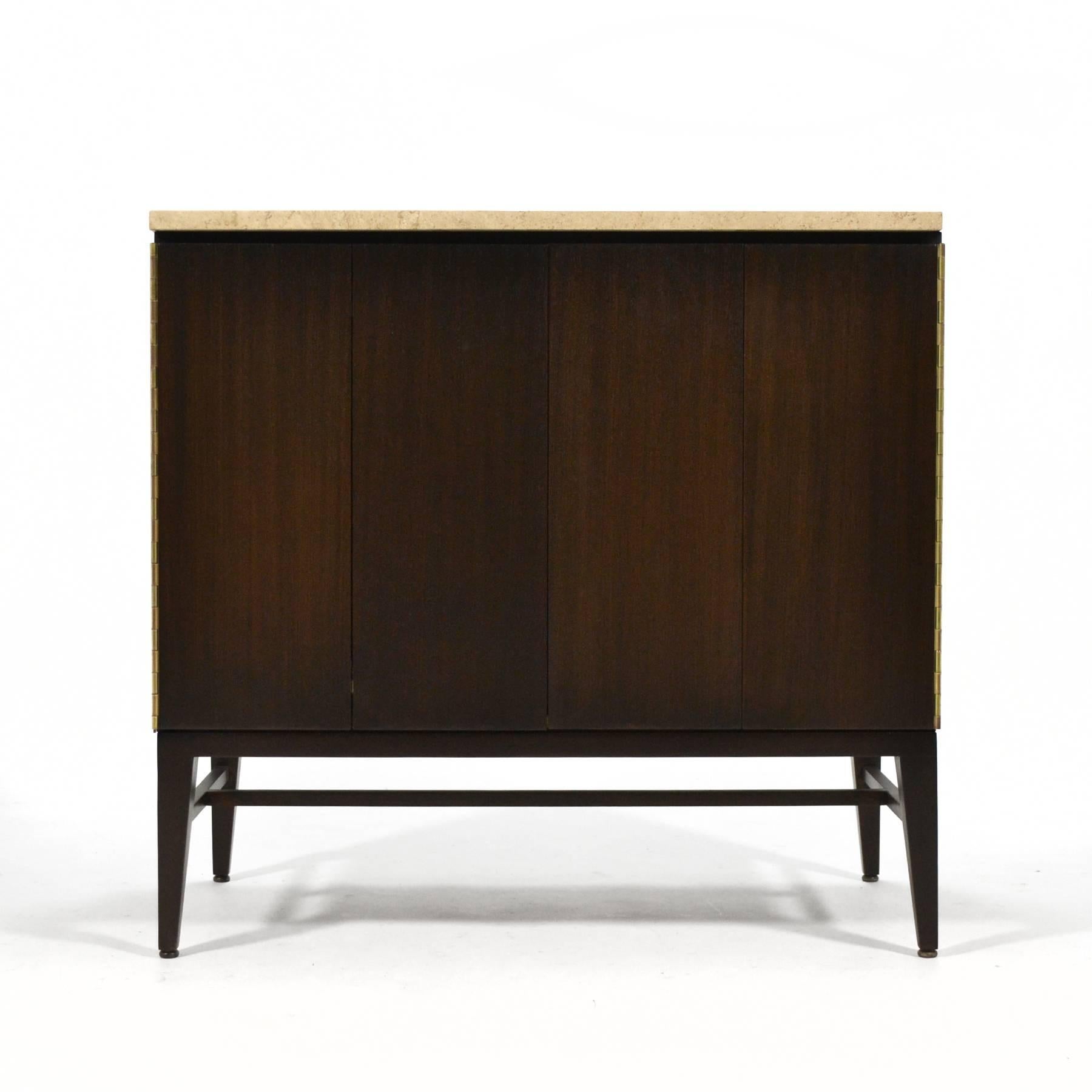 Mid-20th Century Paul McCobb Cabinets or Credenzas with Travertine Tops by Calvin