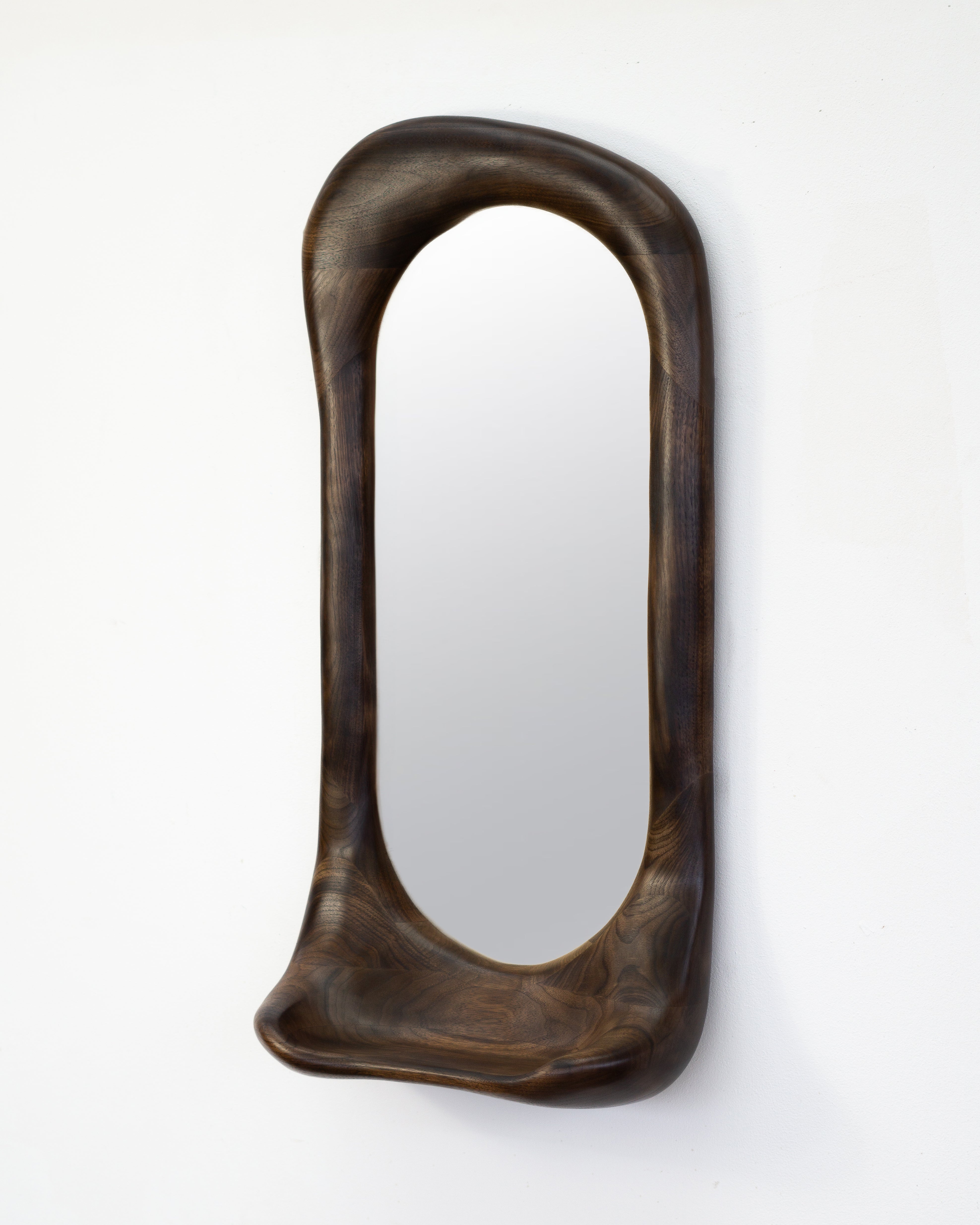 Sculptural Organic Shaped Mirror in Slightly Charred Walnut Wood, Contemporary