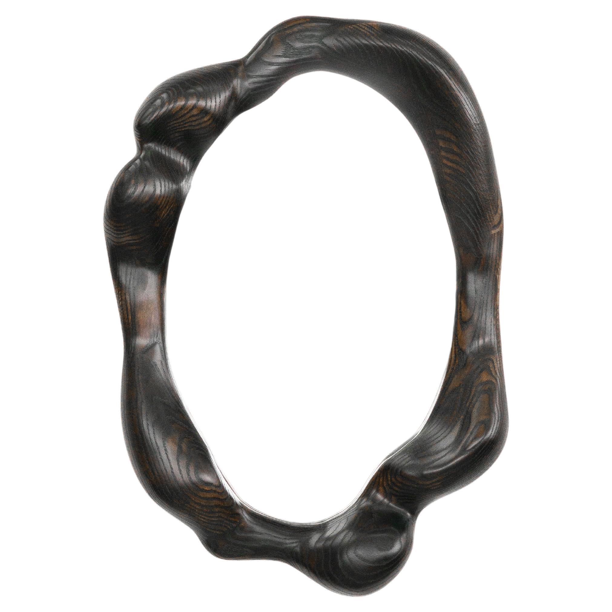 Specchio scultoreo ovale in Oak Oak - Specchio ondulato