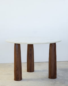 Hand-Sculpted Walnut & Glass Dining Table by Alexander Knysch Studio