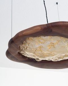Hand-Sculpted Pendant Light by Alexander Knysch, Walnut & Kiln-Cast Glass