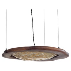 Hand-Sculpted Pendant Light by Alexander Knysch, Walnut & Kiln-Cast Glass