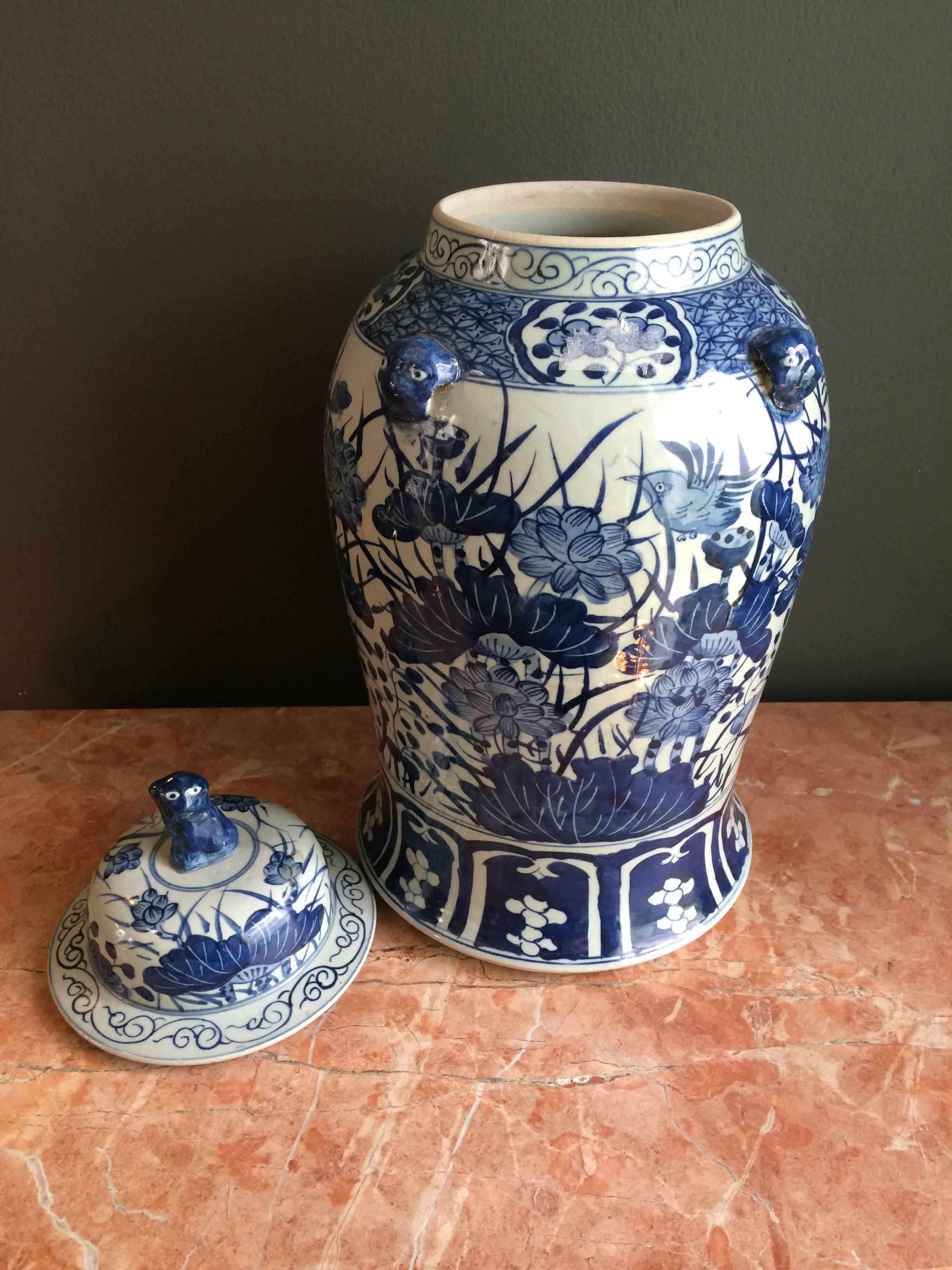 Attractive Blue and White Chinese Export Lidded Baluster Jar 1
