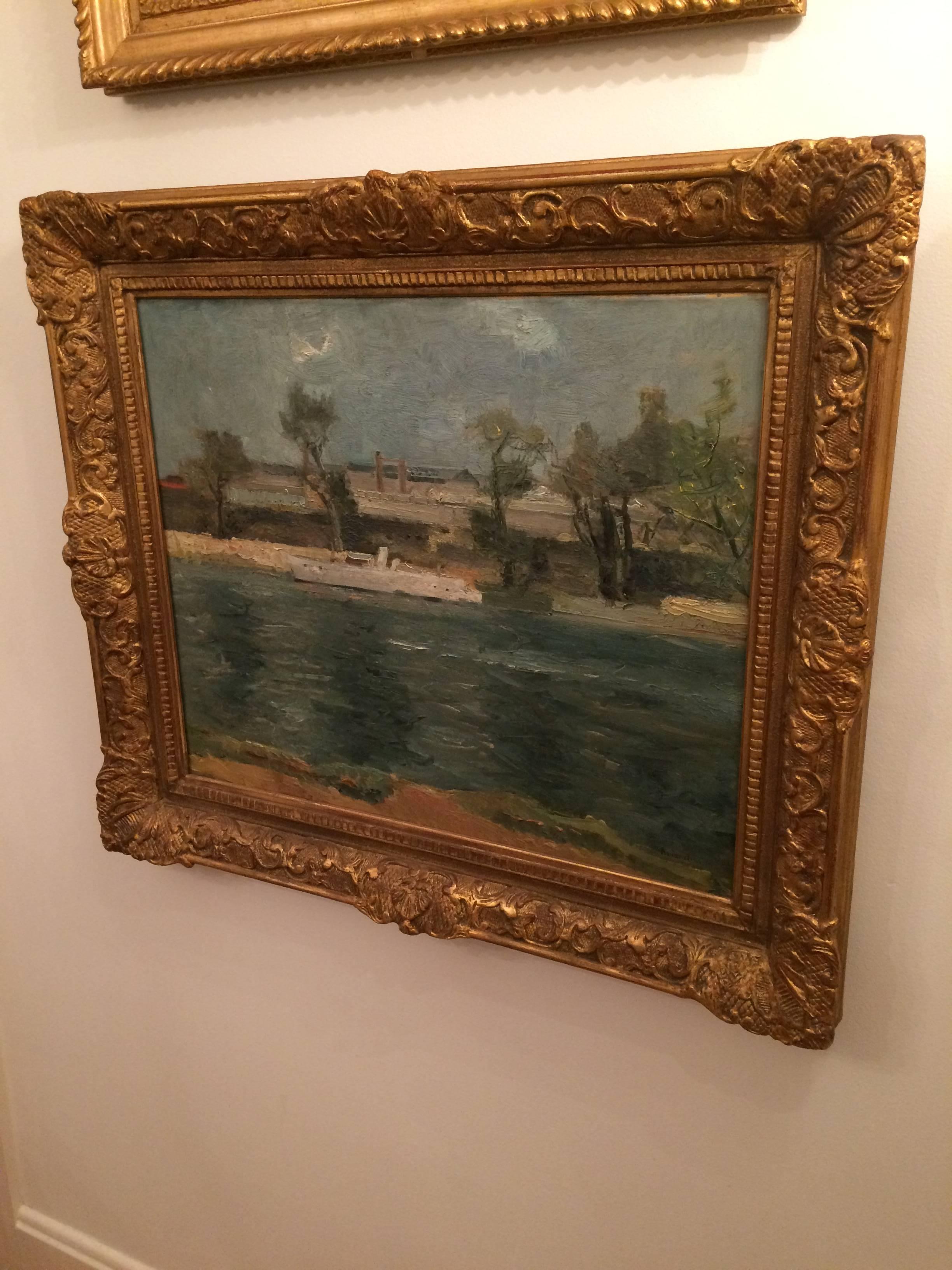 Expressionniste Huile sur toile « Une scène de Paris de la Seine » par Maurice Brianchon (1899-1979) en vente