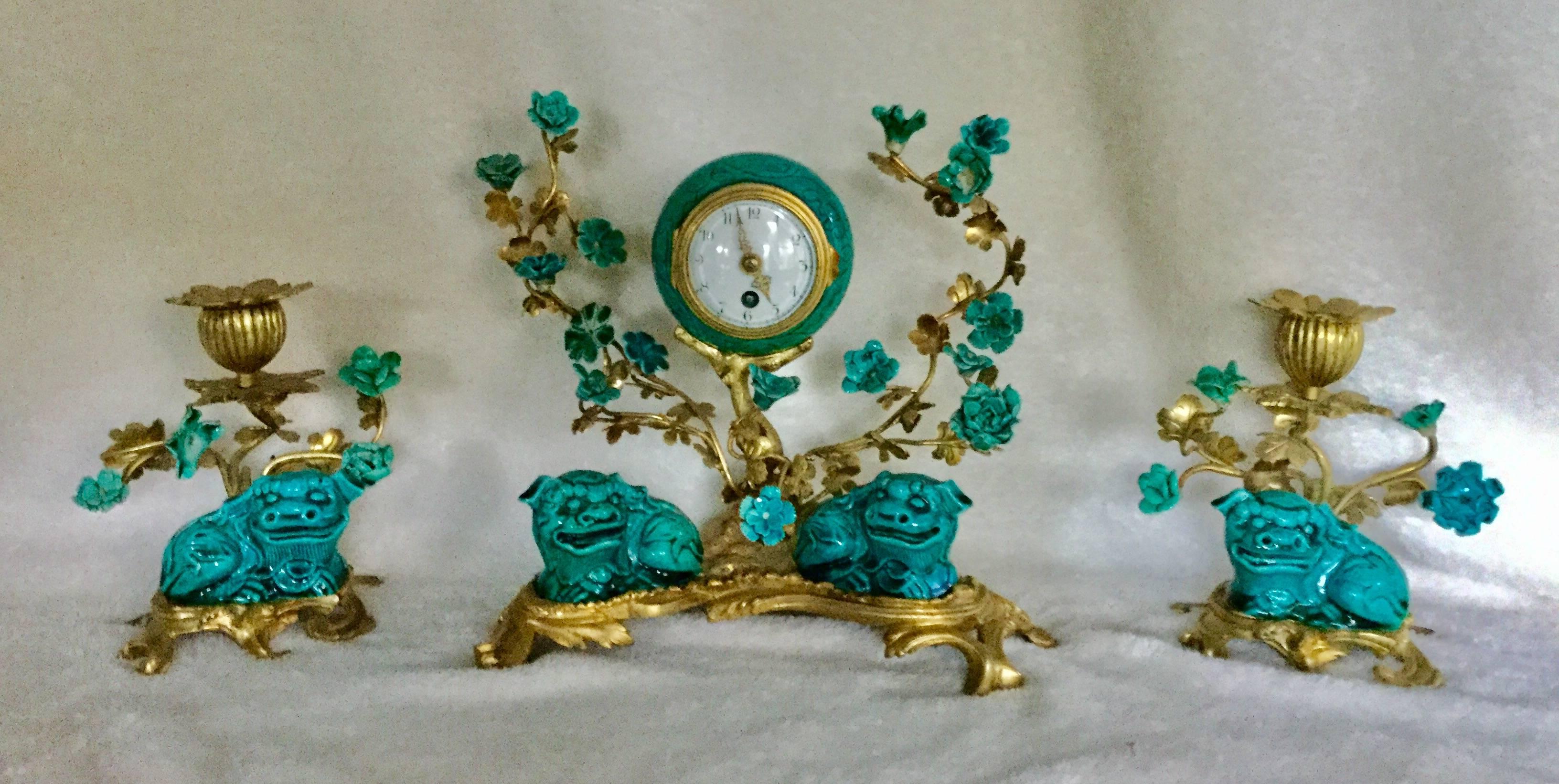 19th Century Louis XV Style Garniture Clock Set For Sale