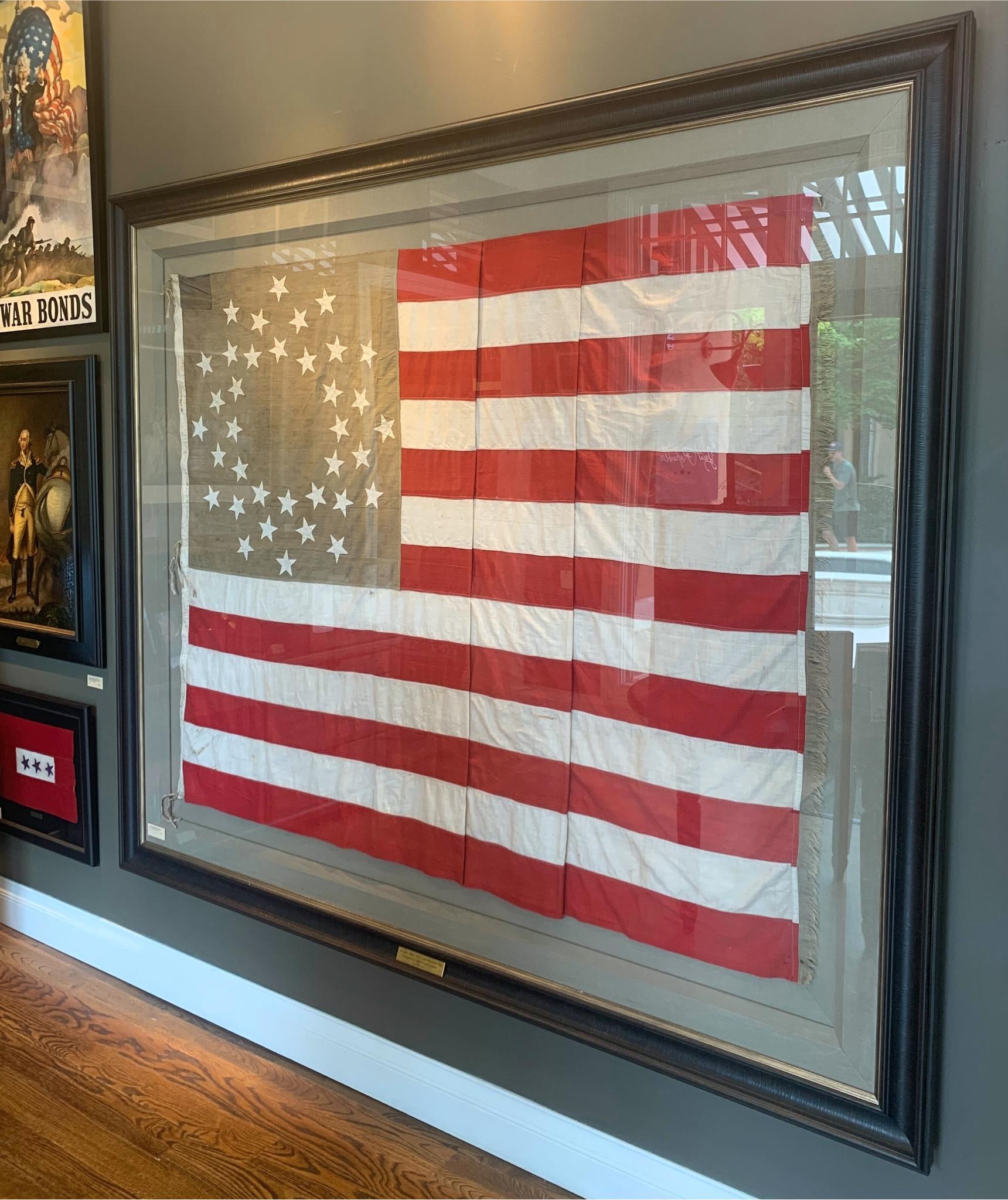 Mid-19th Century 36-Star American Flag, Hand-Cut and Sewn, Civil War Era with Rare Pattern