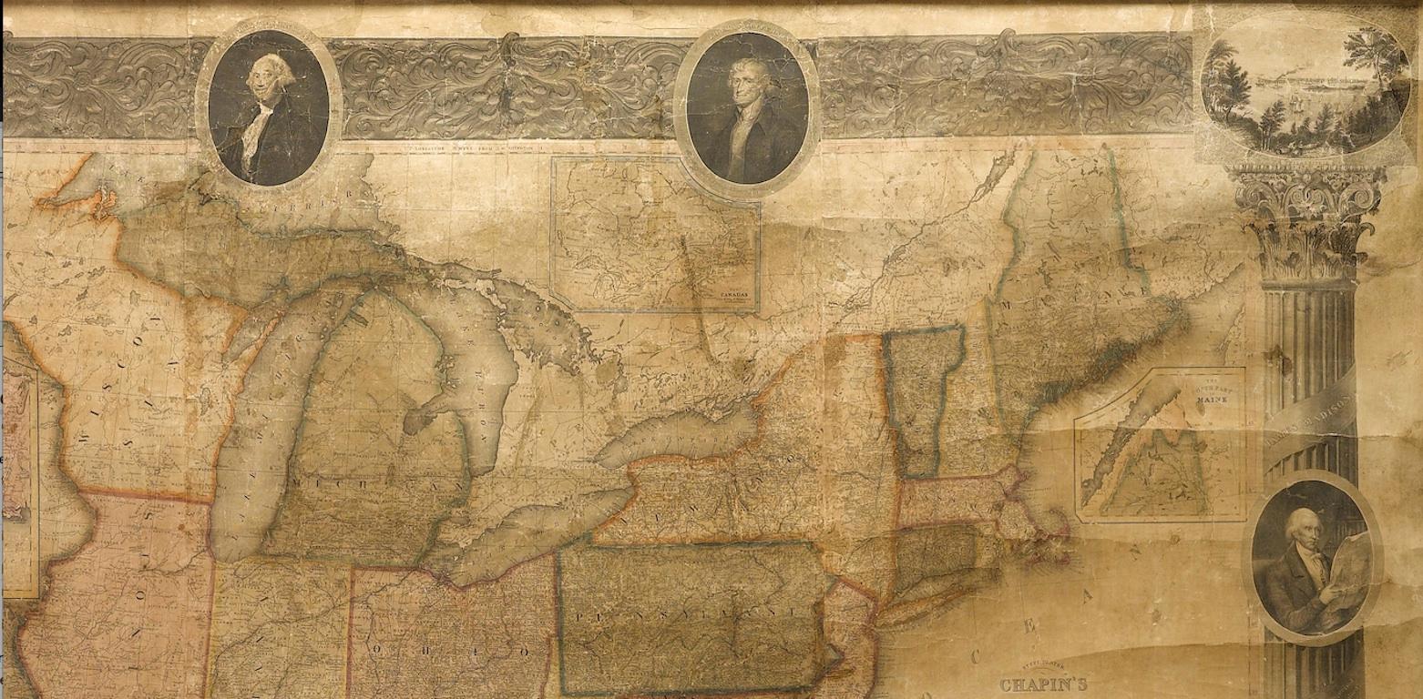 American 1839 Antique Ornamental Map of the United States, by William Chapin