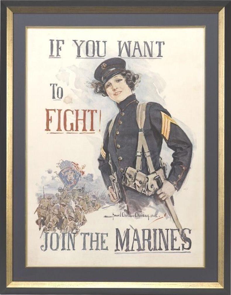 U.S. Marines Antique WWI Poster, "If You Want to Fight! / Join the Marines" 1915
