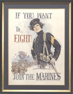 Affiche ancienne des Marines américains de la Première Guerre mondiale, « If You Want to Fight! / Join the Marines », 1915