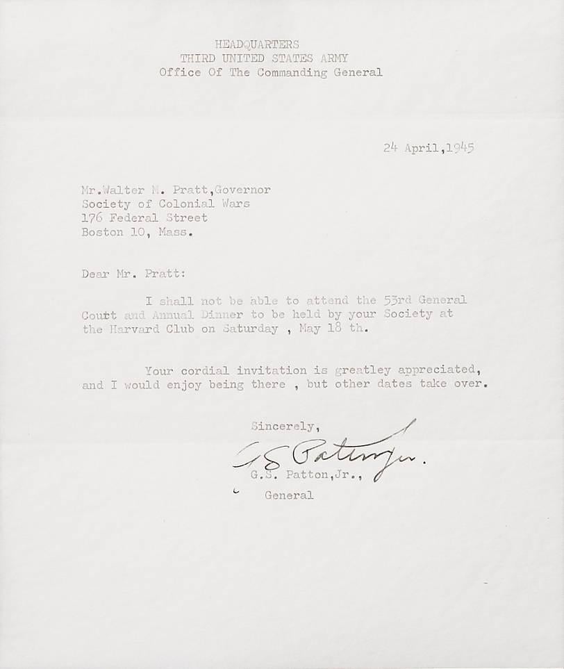 Legendary General George S. Patton's autographed letters have always been in great demand -- especially Third Army, war dated examples. 

