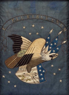Patriotic "E Pluribus Unum" Eagle Silk and Metallic Embroidered Needlework