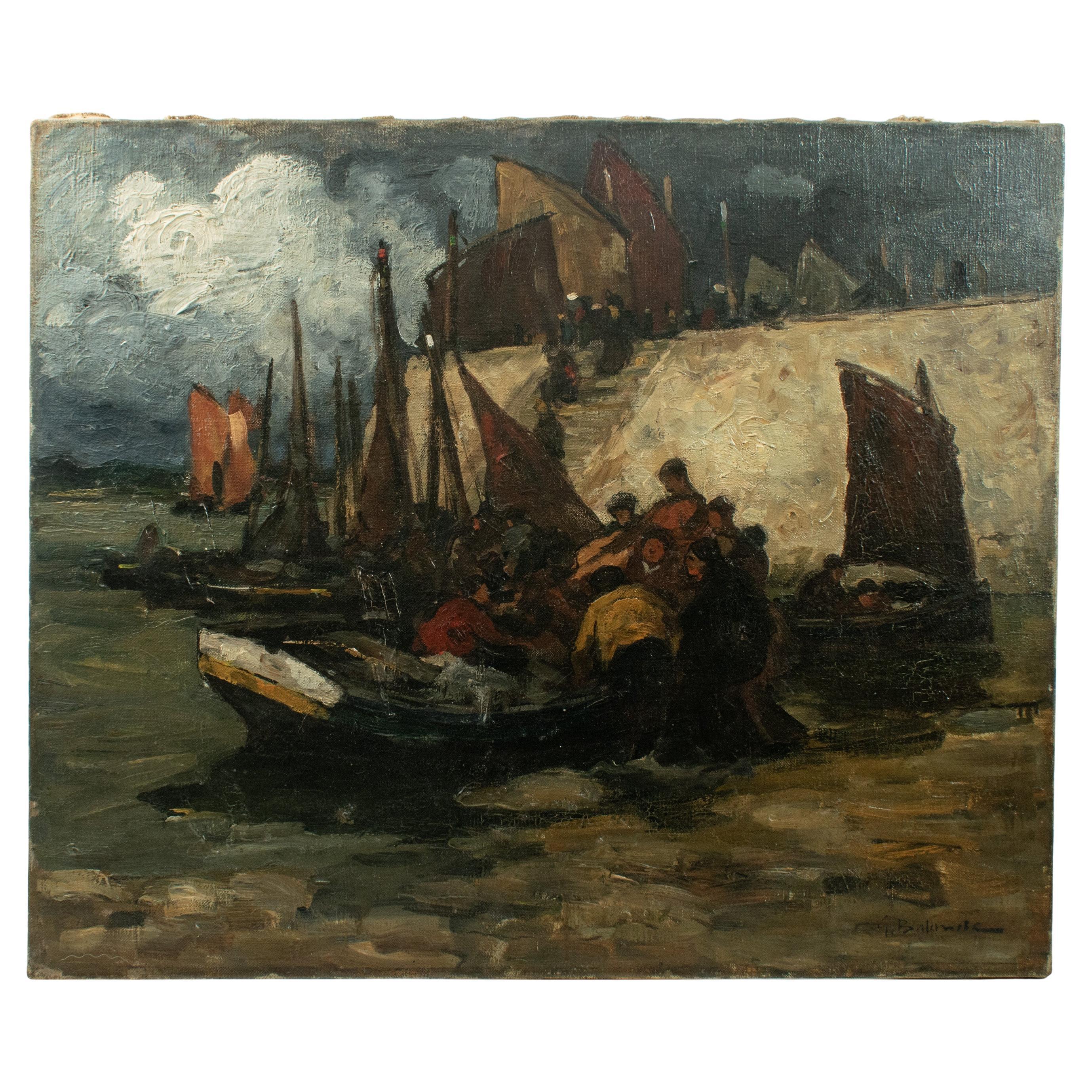 Gustave Babin (1865–1939) — Post Impressionist "Breton Harbour Scene"