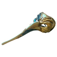 Exquisite Vintage Venetian “Medico della Peste” Mask in Gilt and Black Lacquer