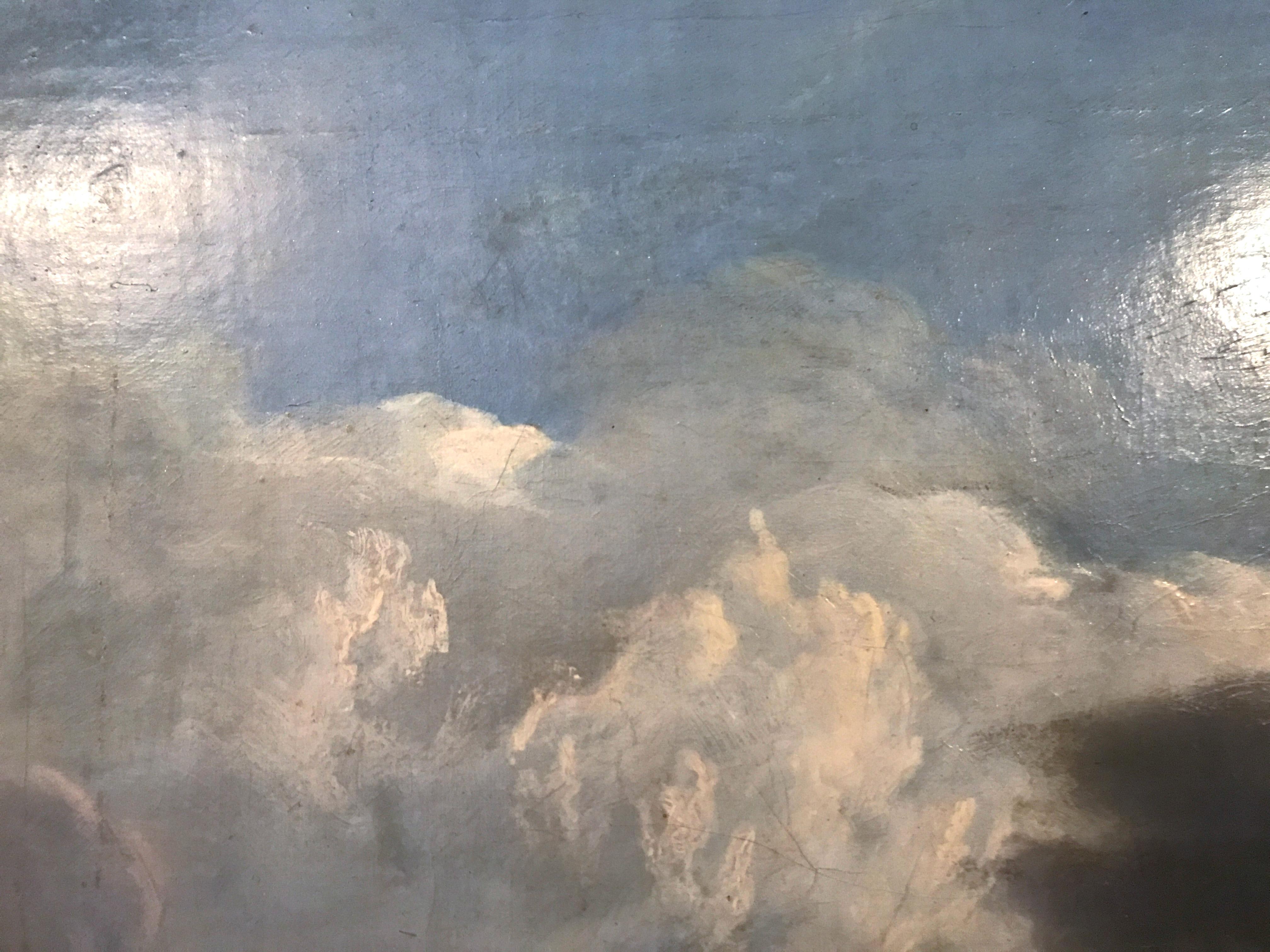 Toile Huile sur toile, 19 c. Navires néerlandais affrontant des mers déchaînées, d'après Willem Van de Velde en vente