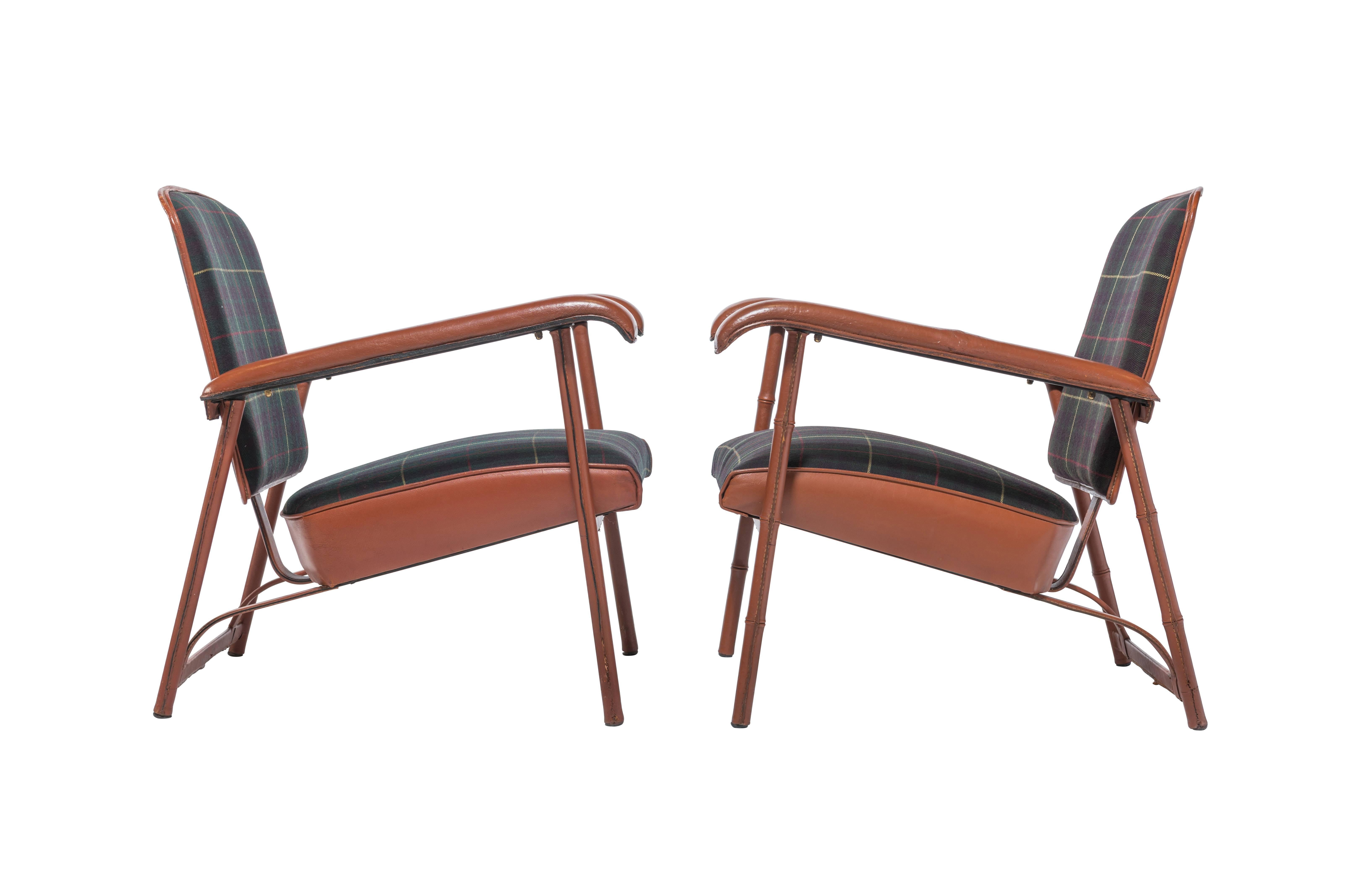 French Pair of Jacques Adnet Lounge Chairs