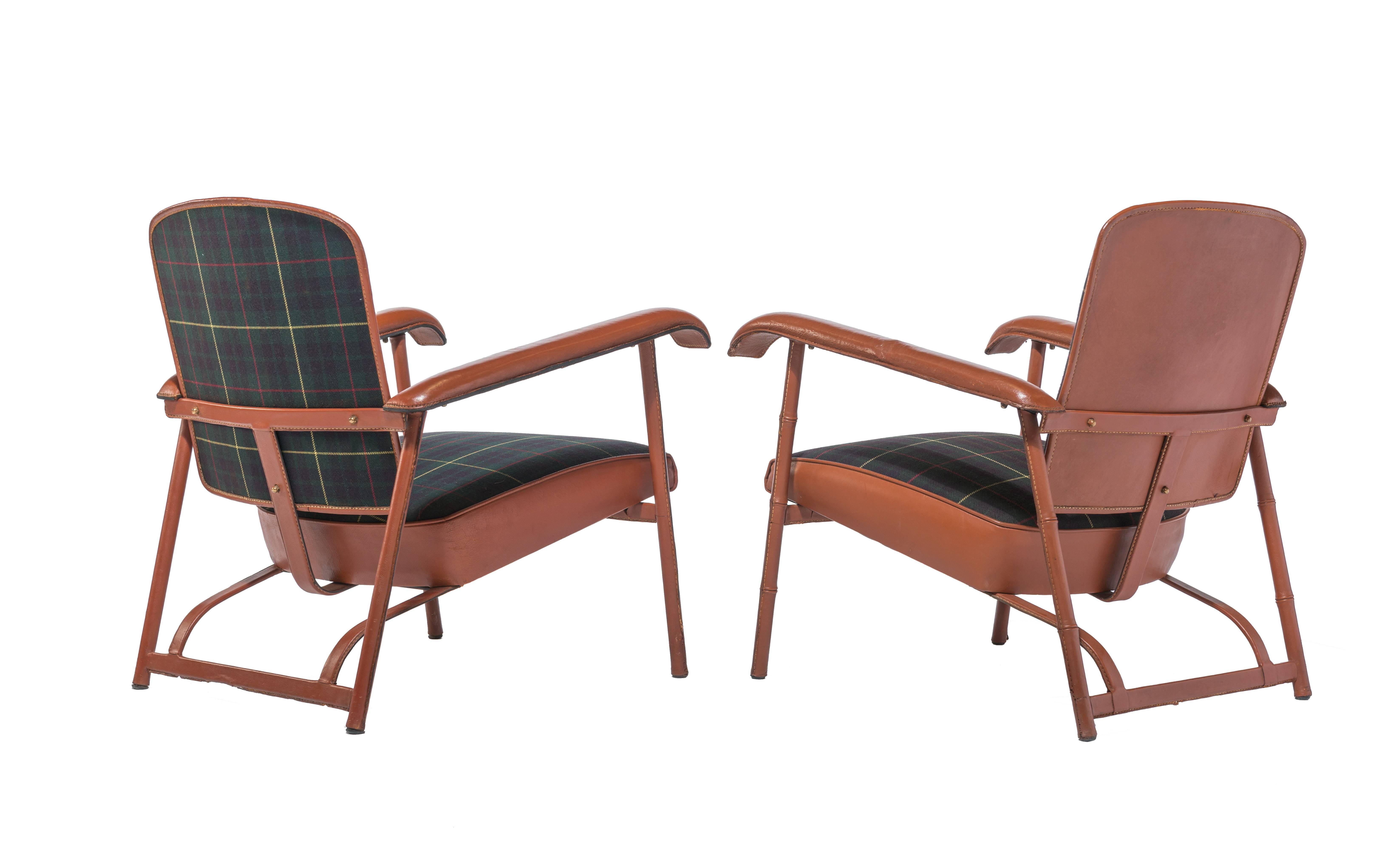 Pair of Jacques Adnet Lounge Chairs In Excellent Condition In Pawtucket, RI