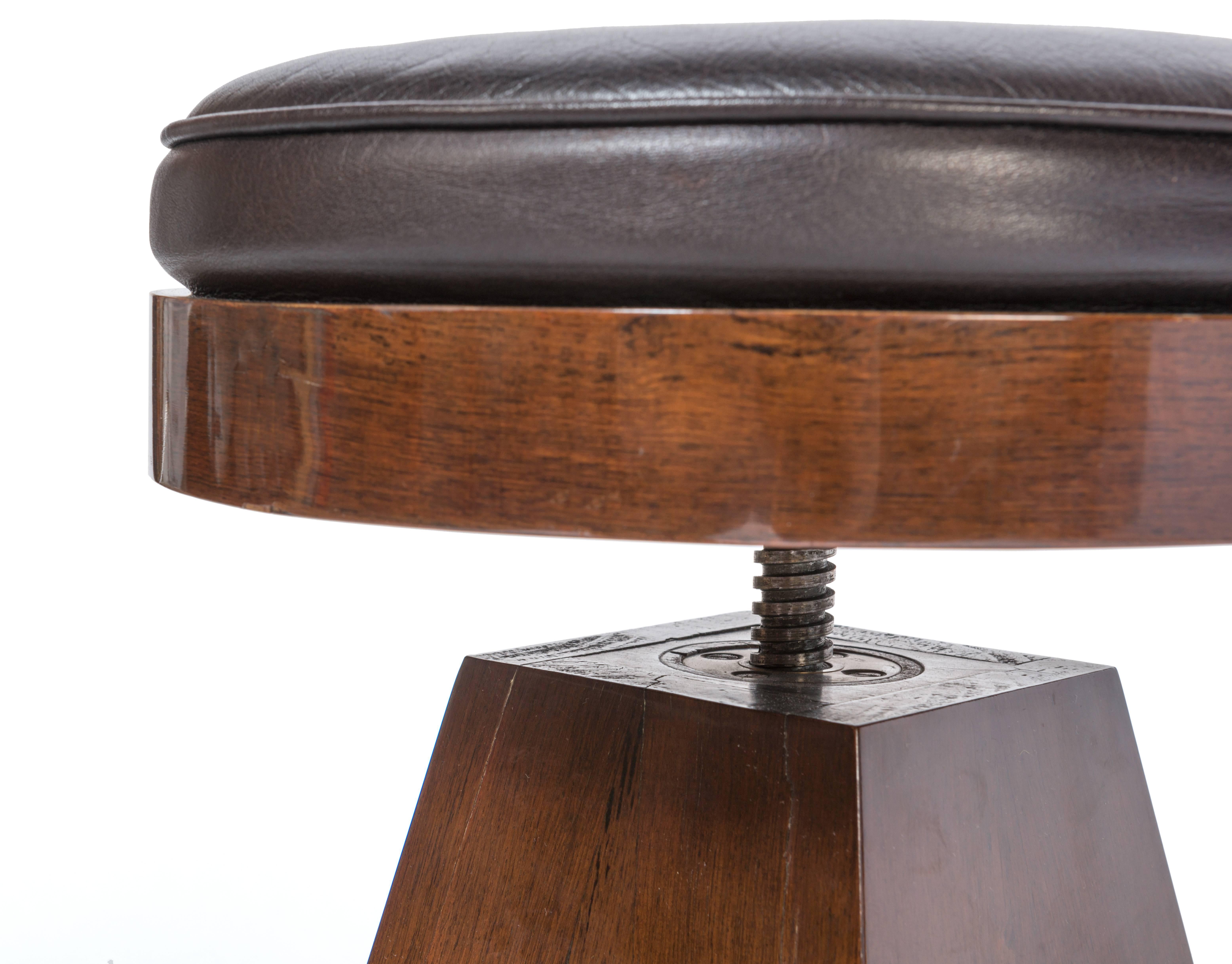 Leather French Adjustable Stool For Sale