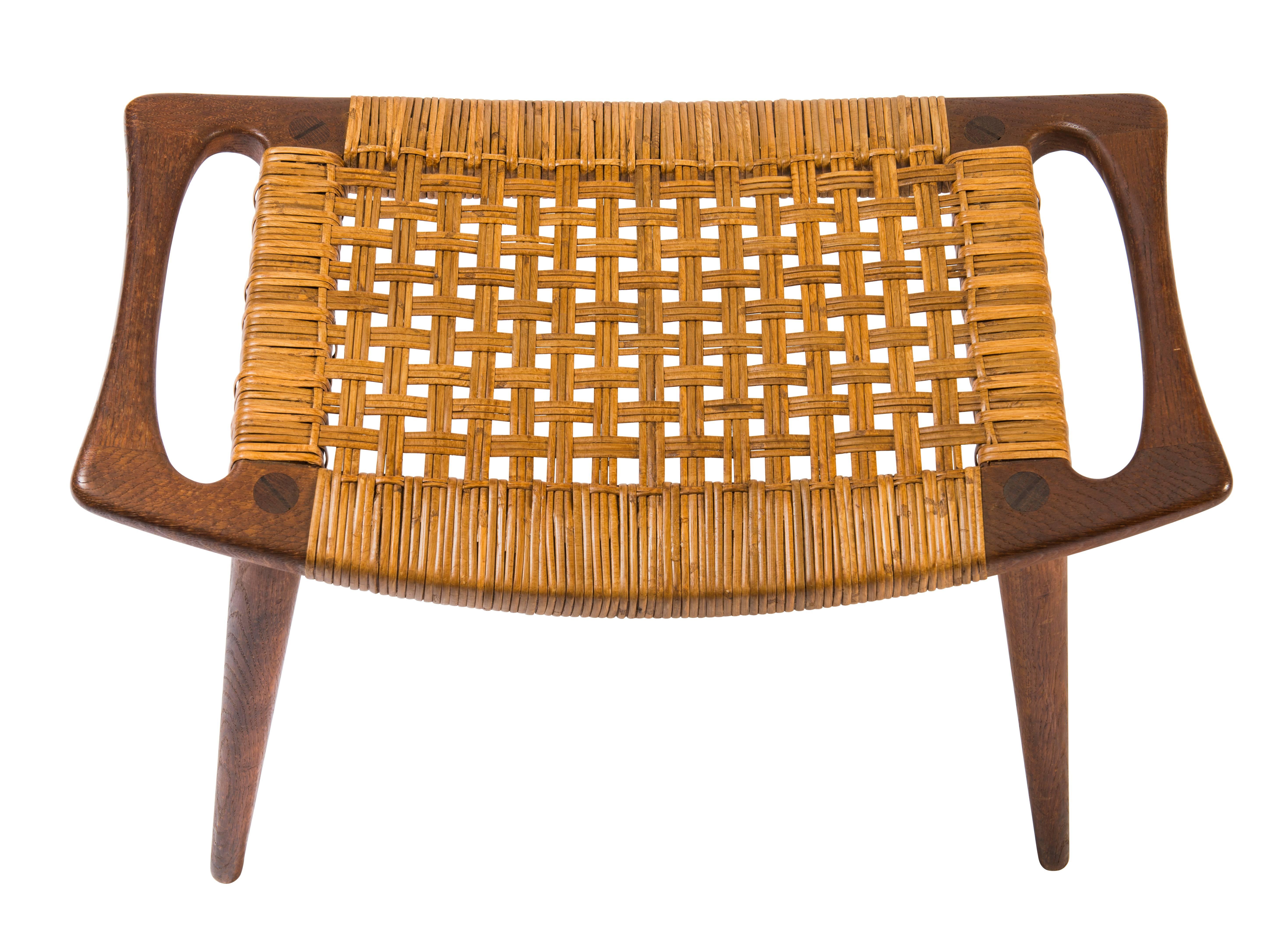 Danish Hans Wegner Teak and Cane Stool for Johannes Hansen