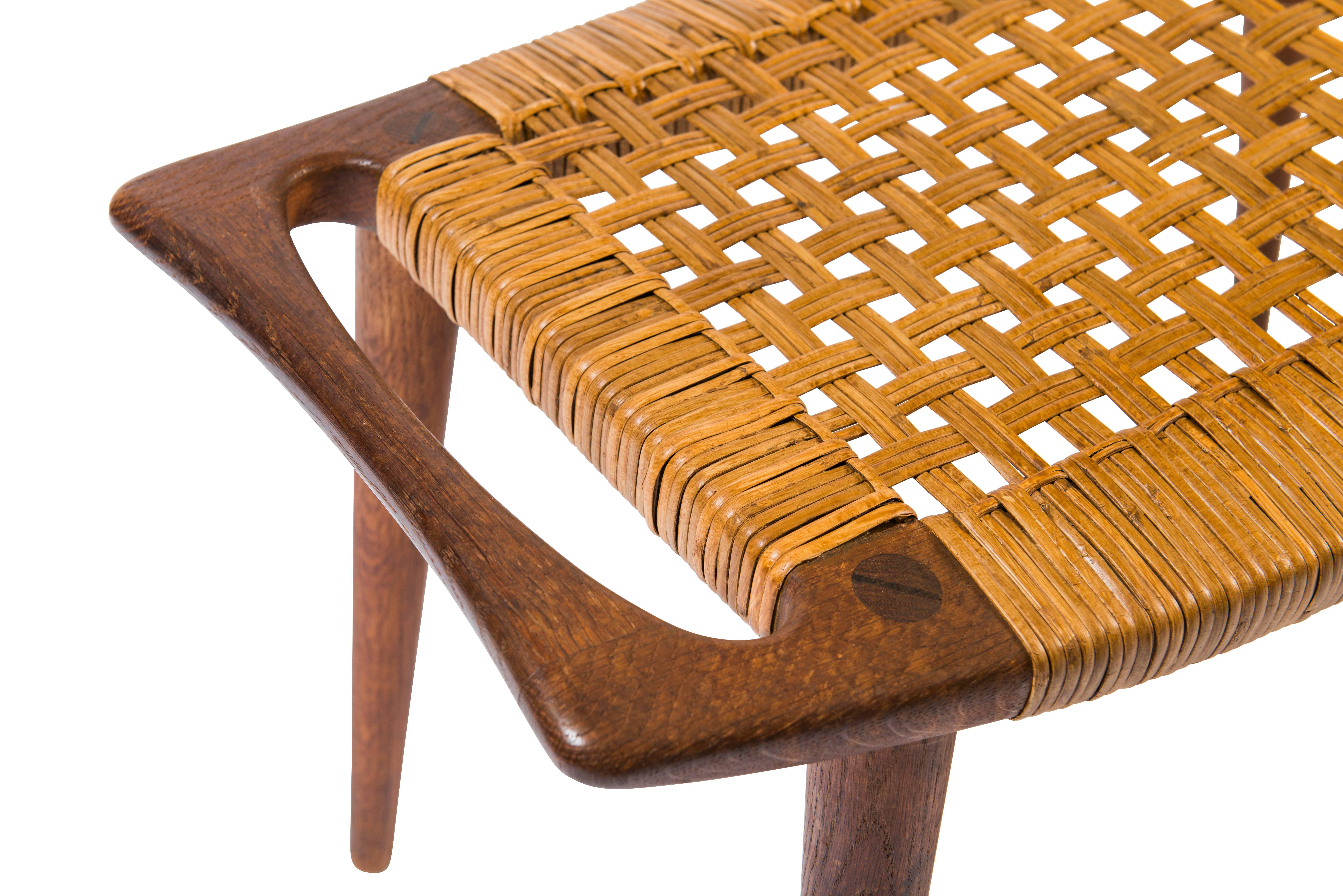 Hans Wegner Teak and Cane Stool for Johannes Hansen In Excellent Condition In Pawtucket, RI