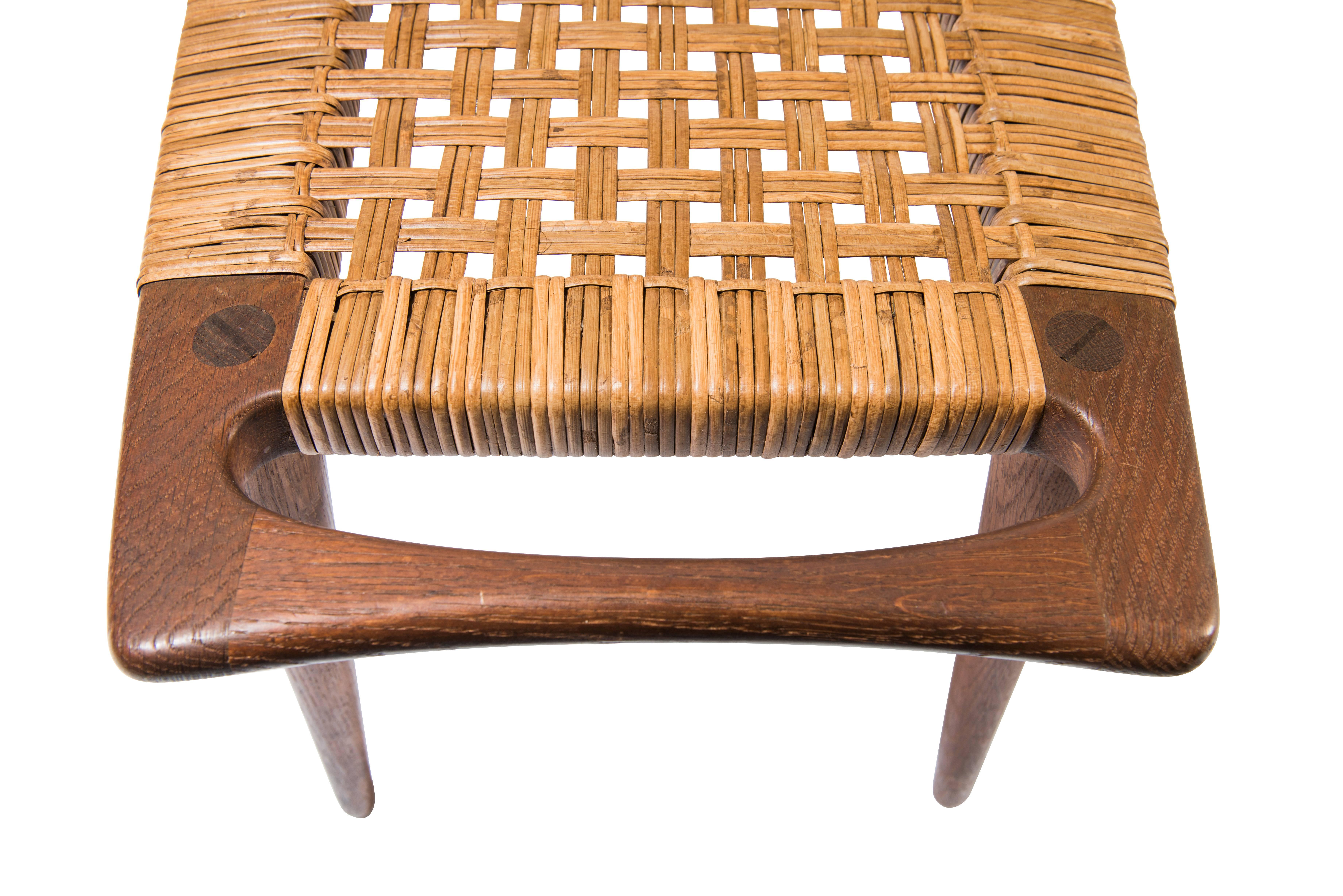 Mid-20th Century Hans Wegner Teak and Cane Stool for Johannes Hansen