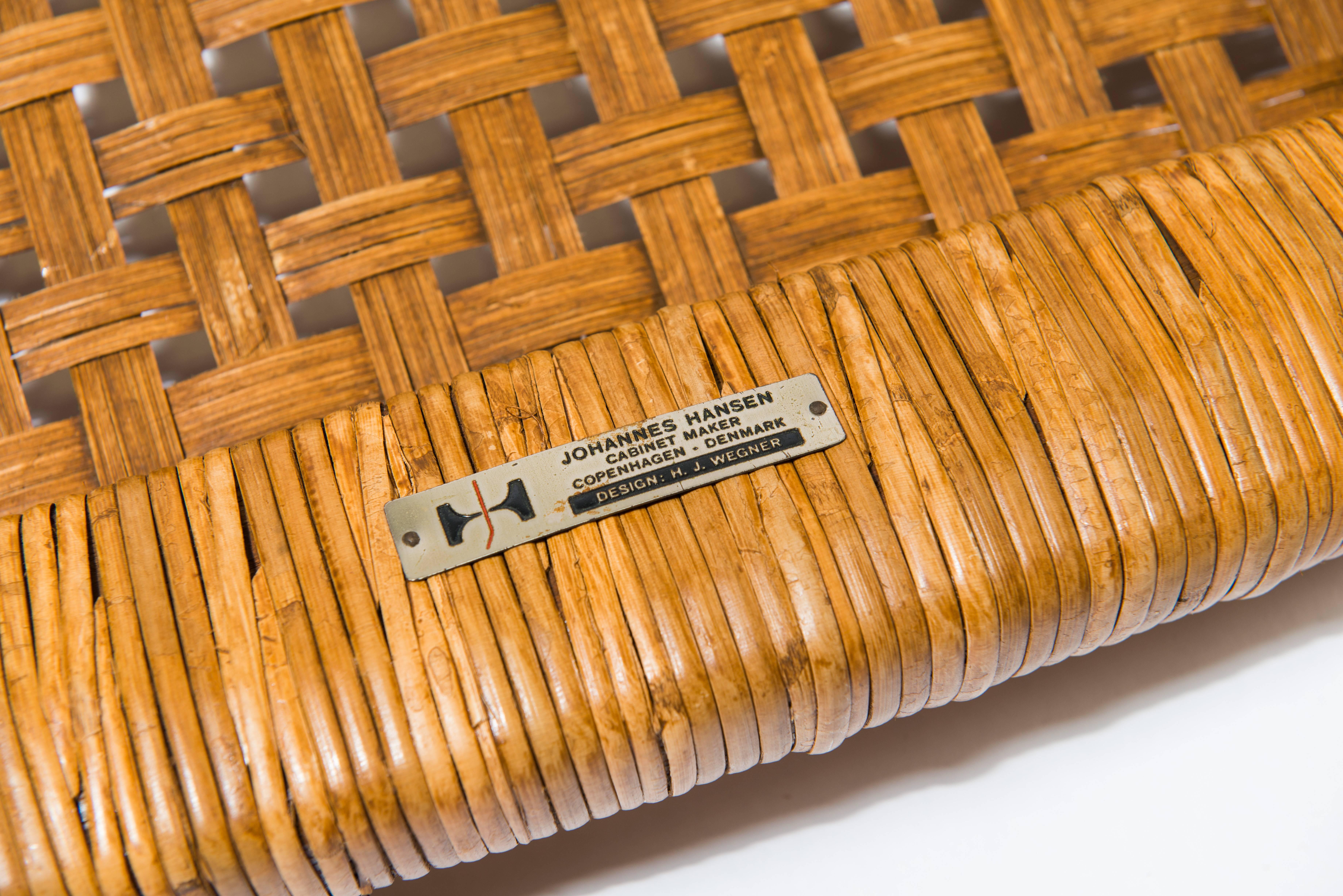 Hans Wegner Teak and Cane Stool for Johannes Hansen 1