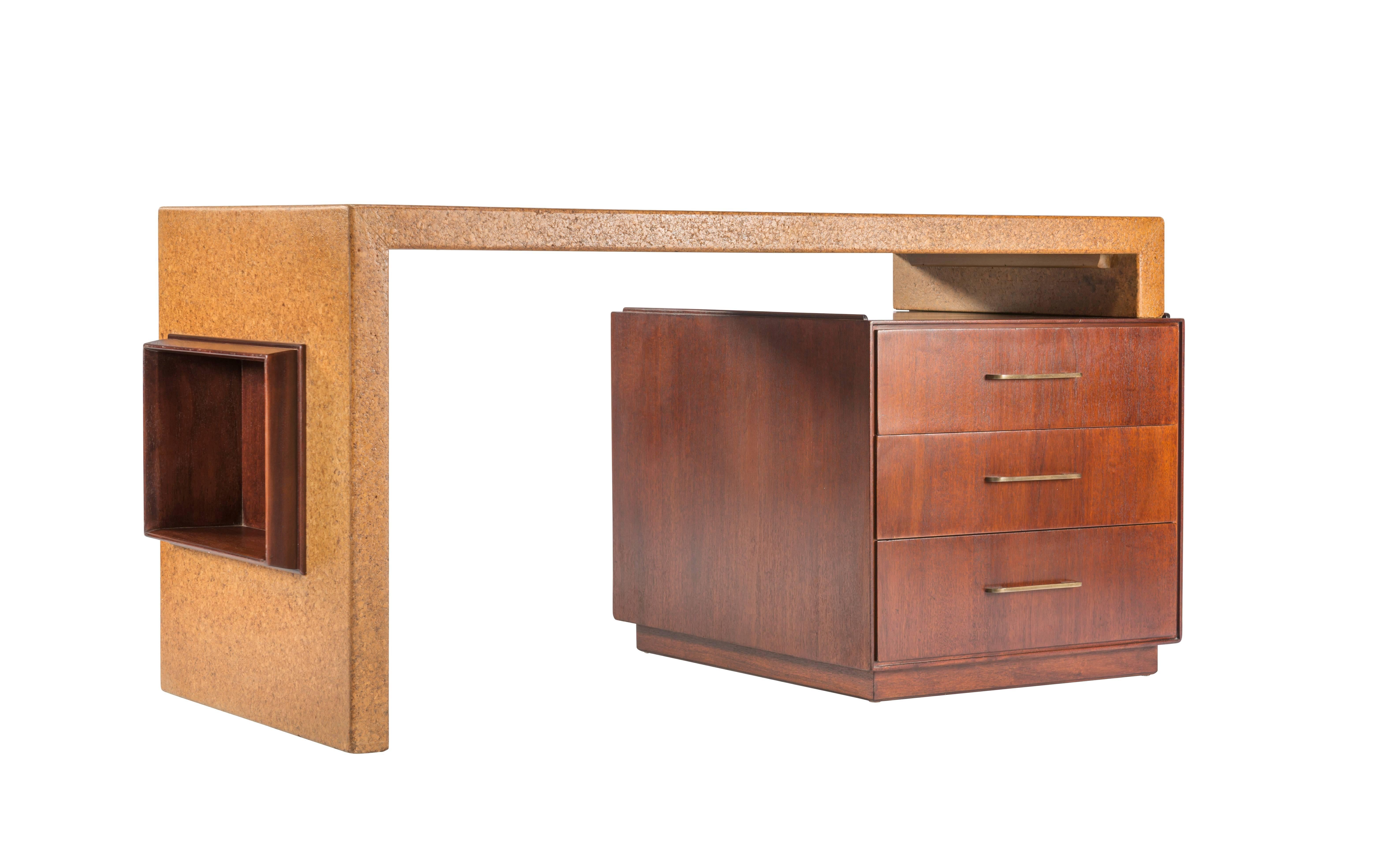 Mid-20th Century Rare Cork and Mahogany Desk by Paul Frankl