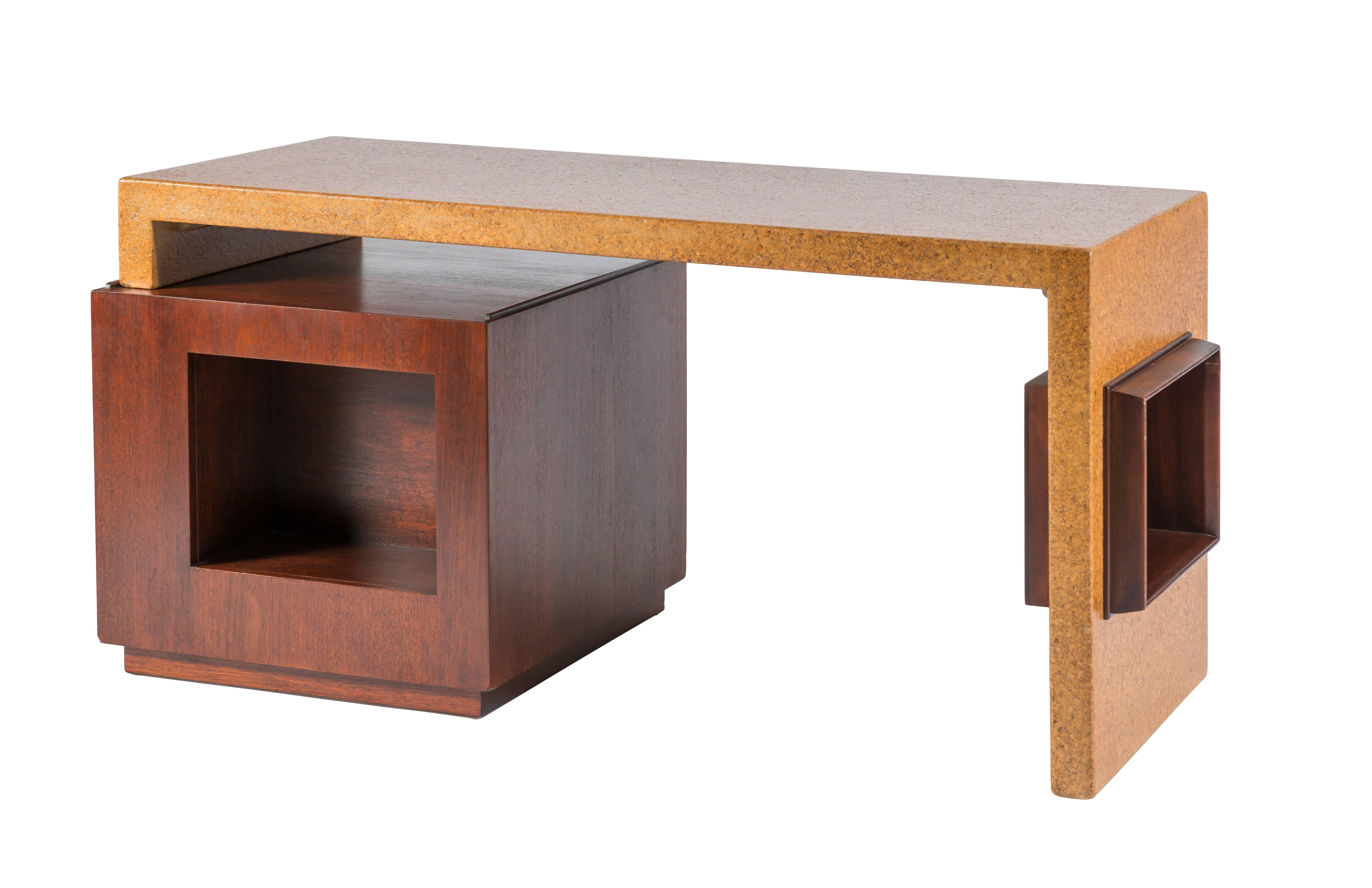 Rare Cork and Mahogany Desk by Paul Frankl 2