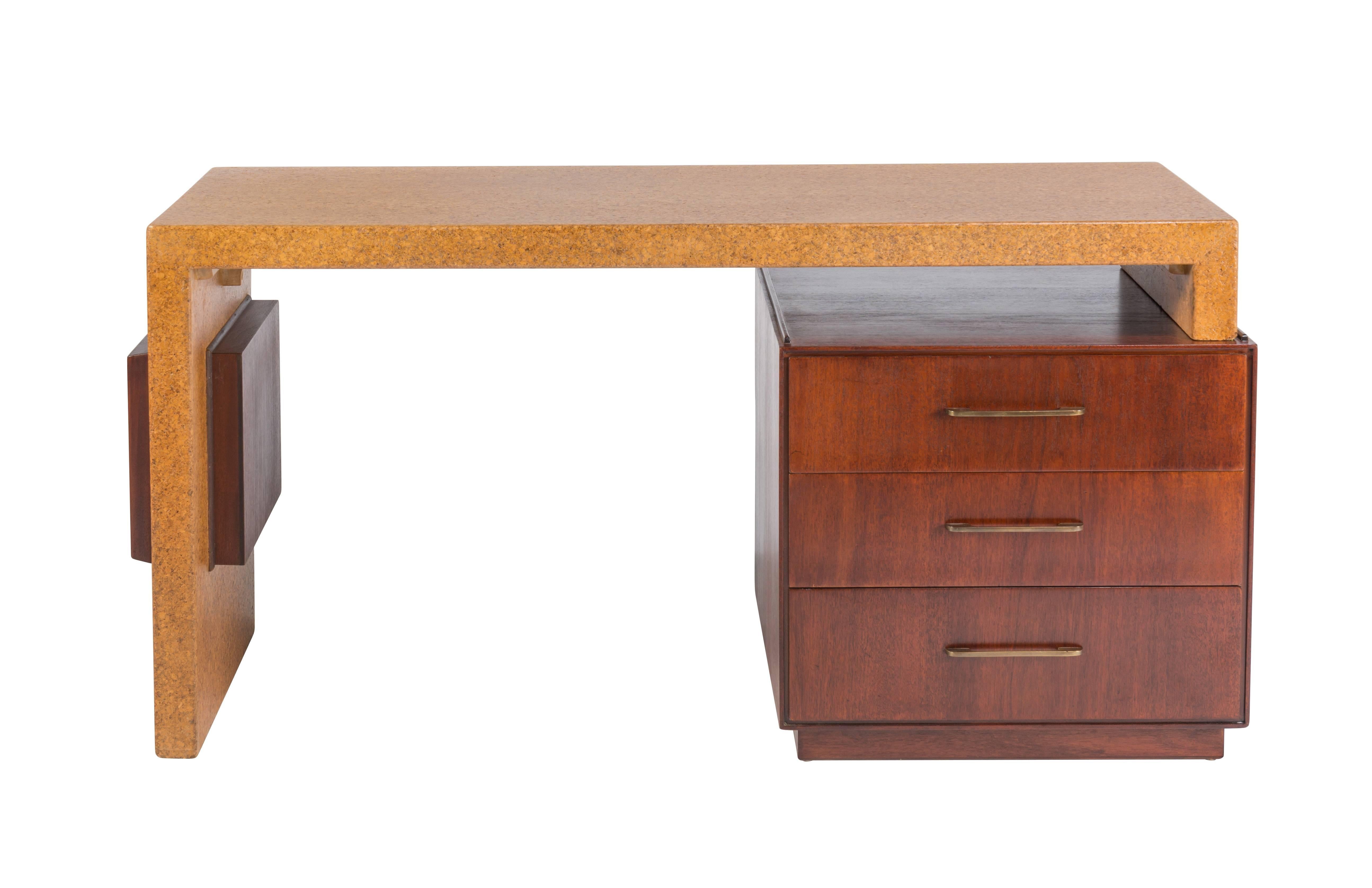 Mid-Century Modern Rare Cork and Mahogany Desk by Paul Frankl