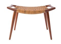 Sgabello in teak e canna di Hans Wegner per Johannes Hansen