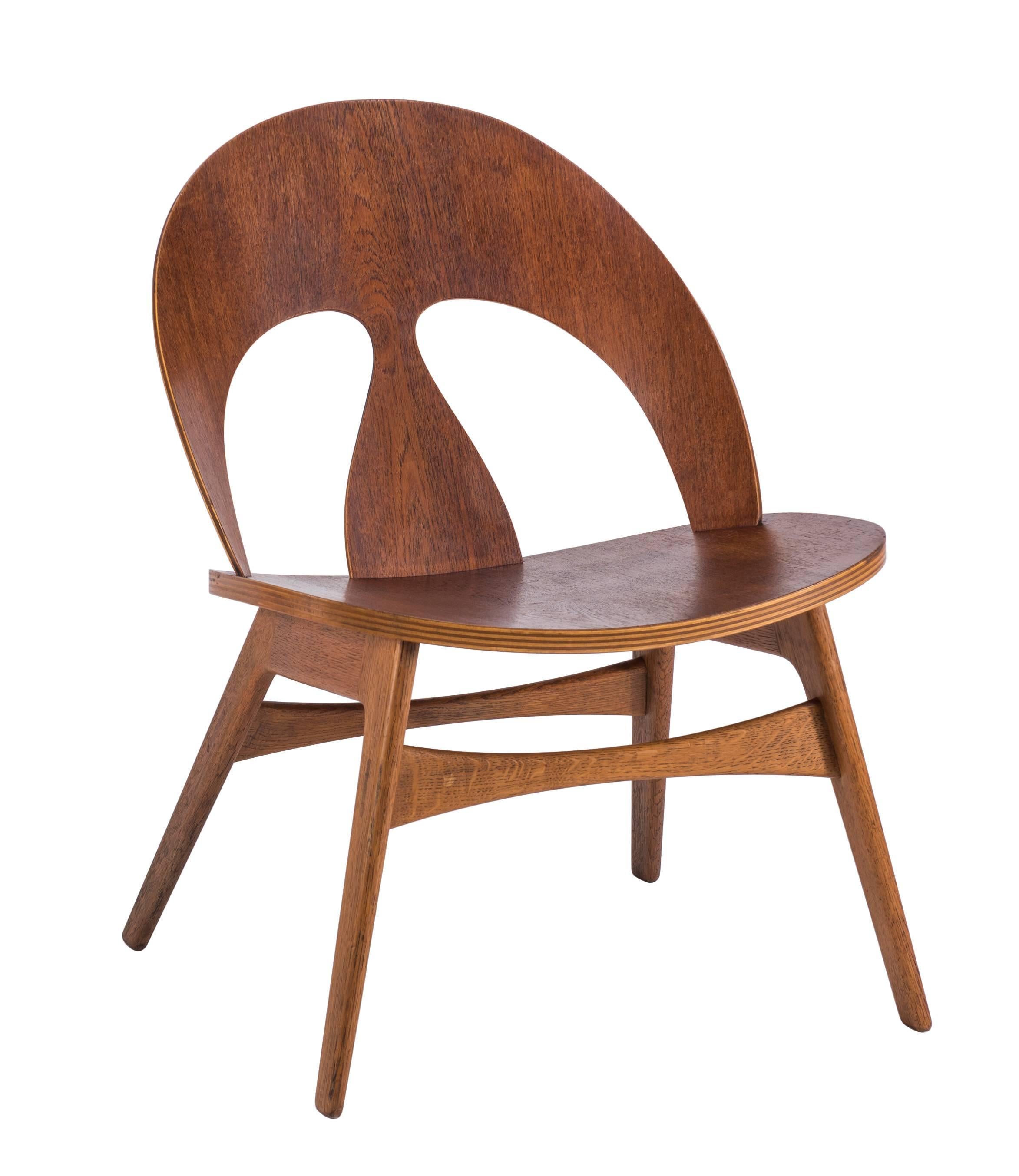 Danish Pair of Early Børge Mogensen Plywood Lounge Chairs for Erhard Rasmussen