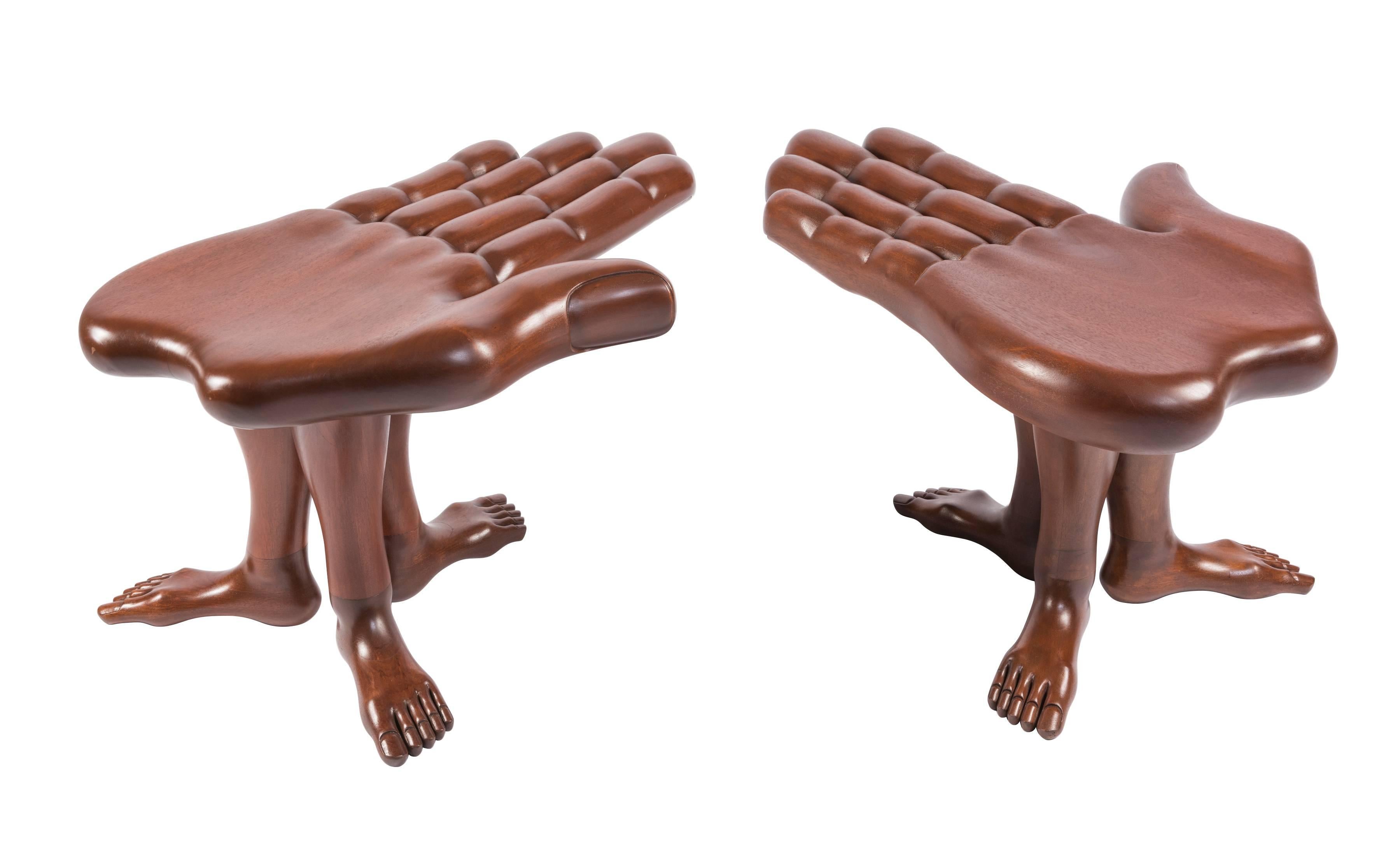 Mexican Pair of Hand and Foot Coffee Table or Stool by Pedro Friedeberg