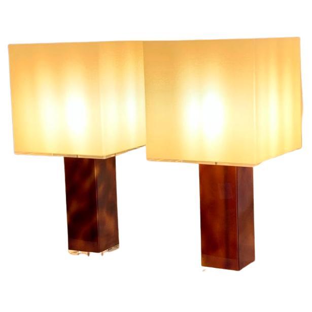 Coppia di lampade da tavolo in acrilico Maison Jansen
