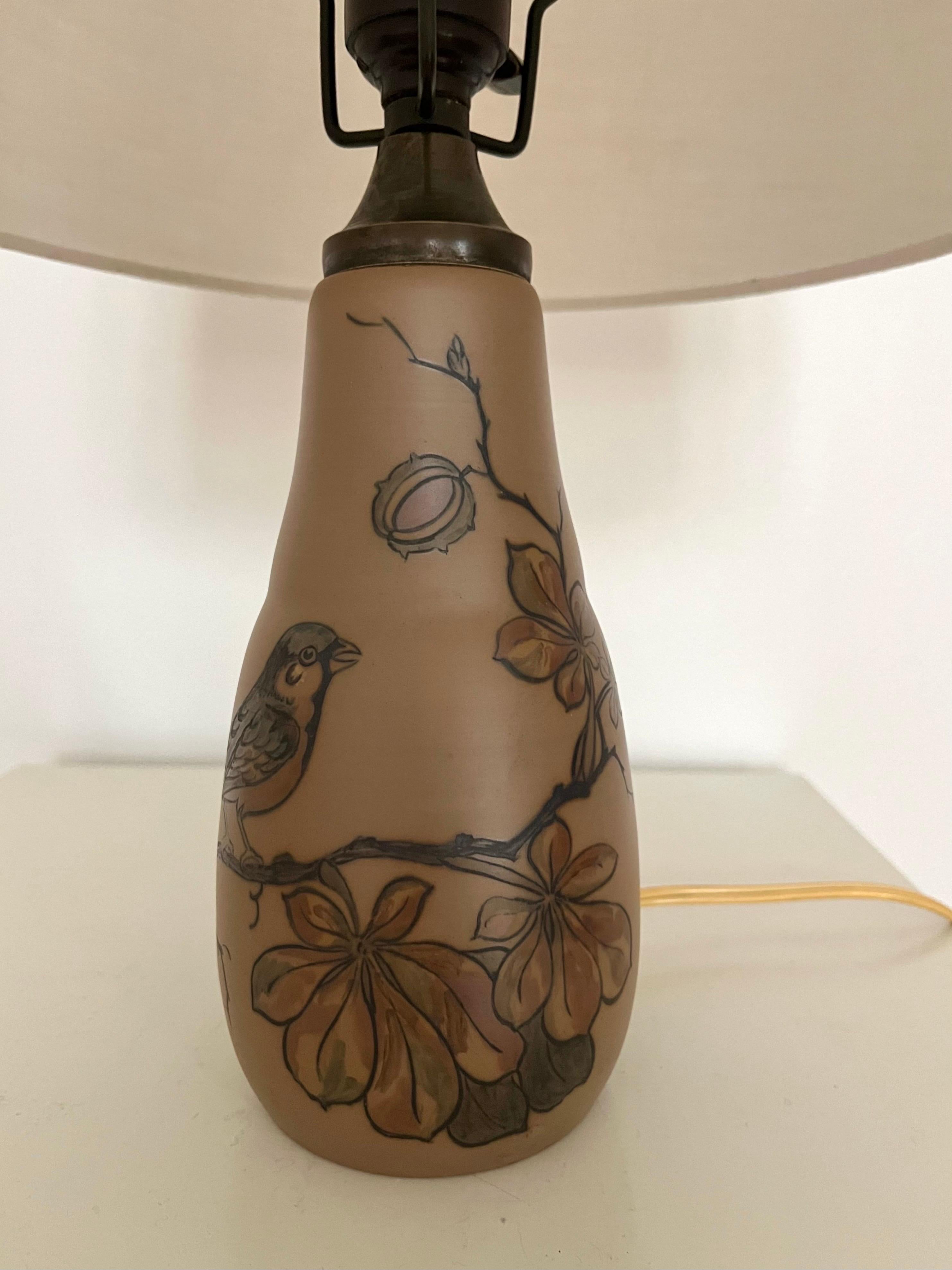 Céramique Lampe de table danoise Art nouveau des années 1930, décorée à la main par L. Hjorth en vente