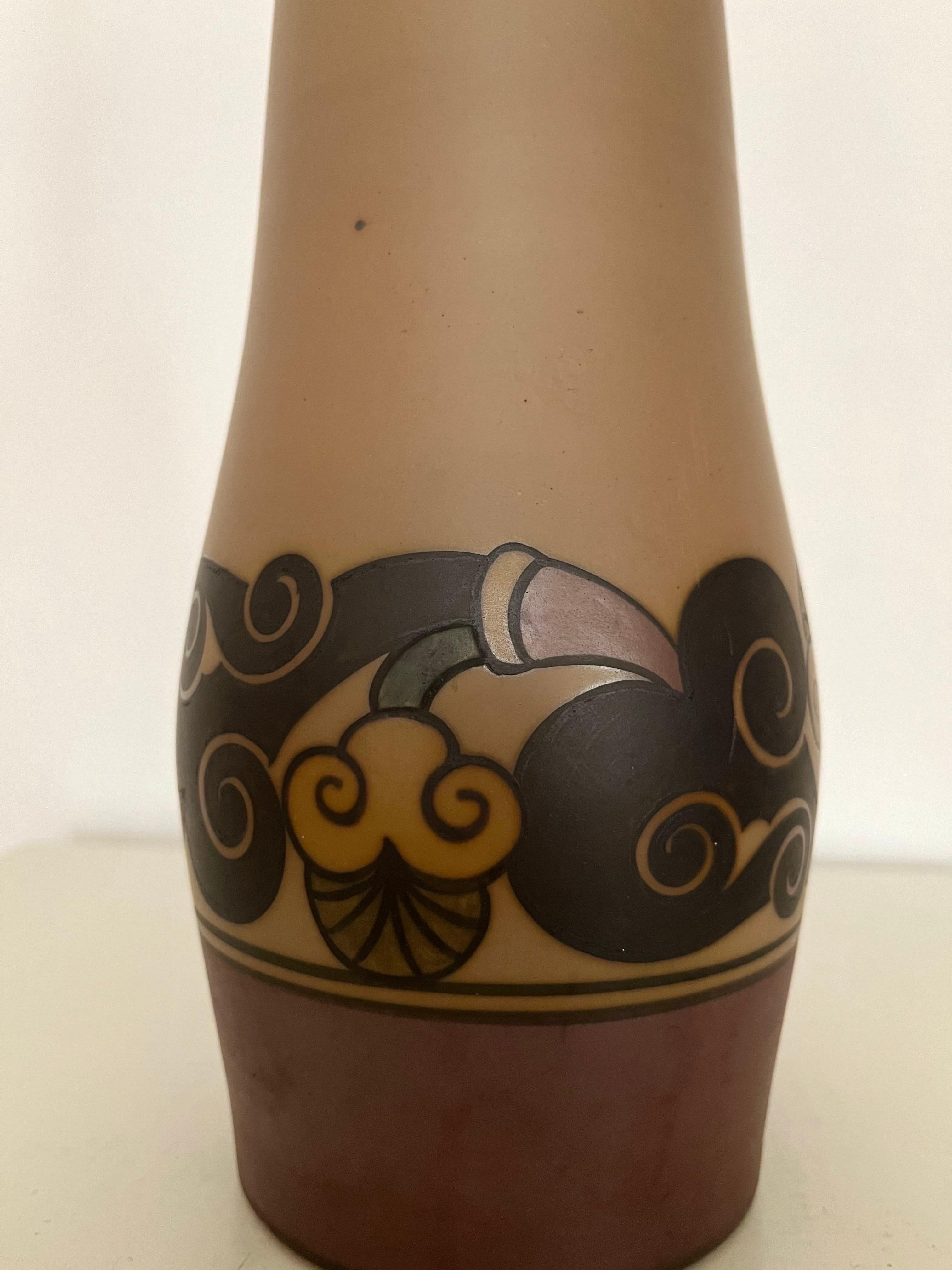 Lampe de table danoise Art Nouveau décorée à la main par L. Hjorth, années 1930 en vente 5