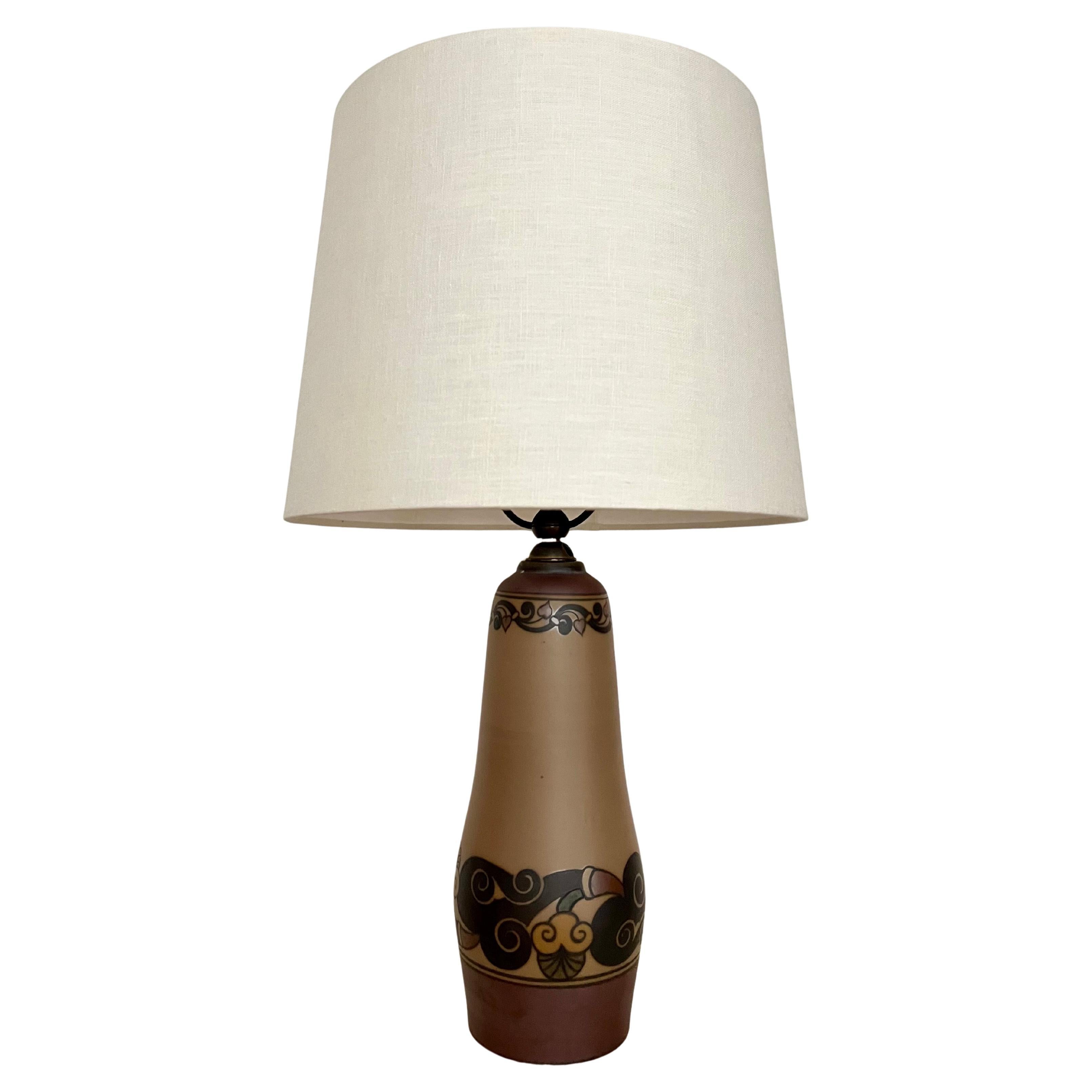 Lampada da tavolo danese in ceramica Art Decor decorata a mano di L. Hjorth, 1930