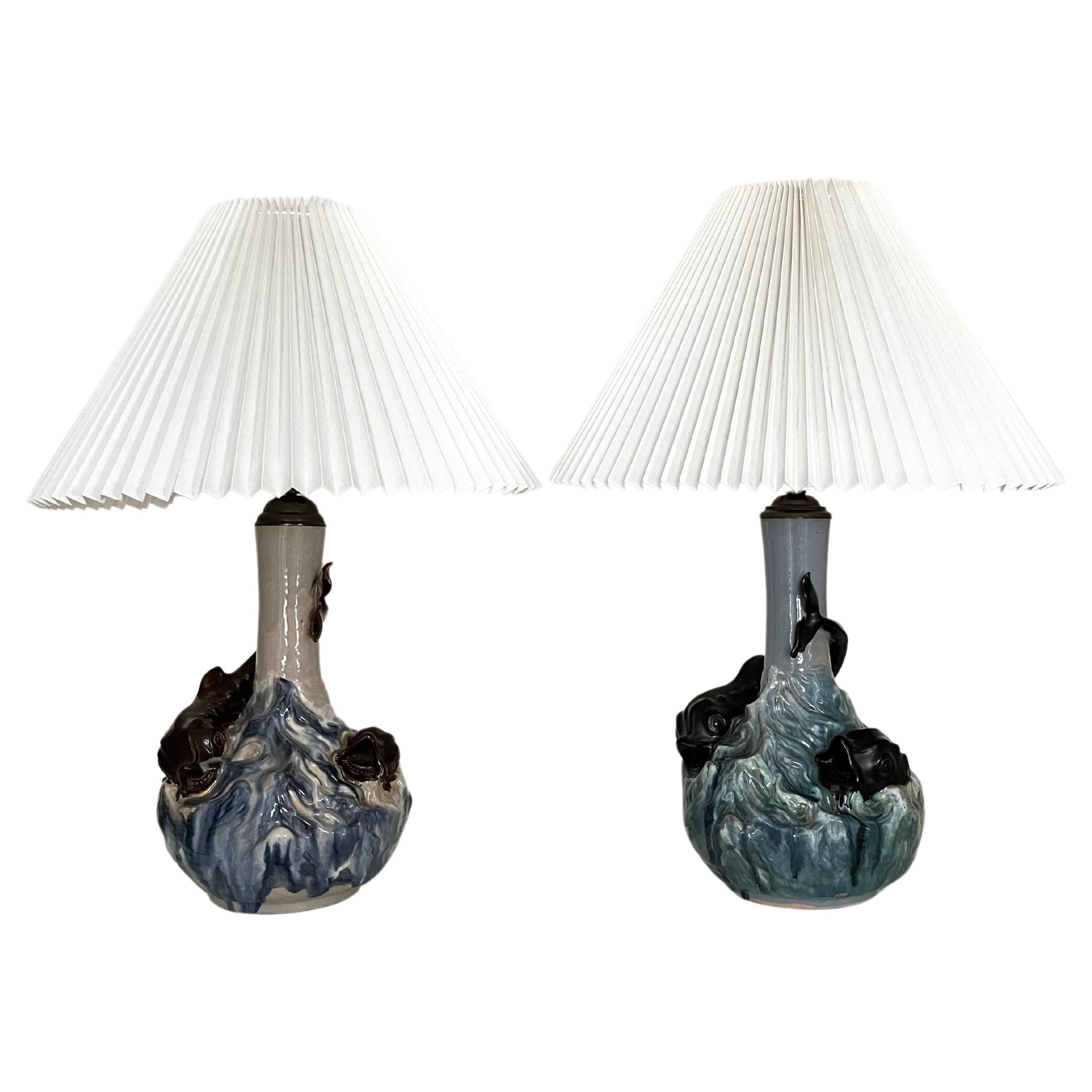 Paar seltene dänische Keramik-Tischlampen um 1900 von Hans Ancher Wolffsen Søholm im Angebot