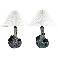 Paar seltene dänische Keramik-Tischlampen um 1900 von Hans Ancher Wolffsen Søholm