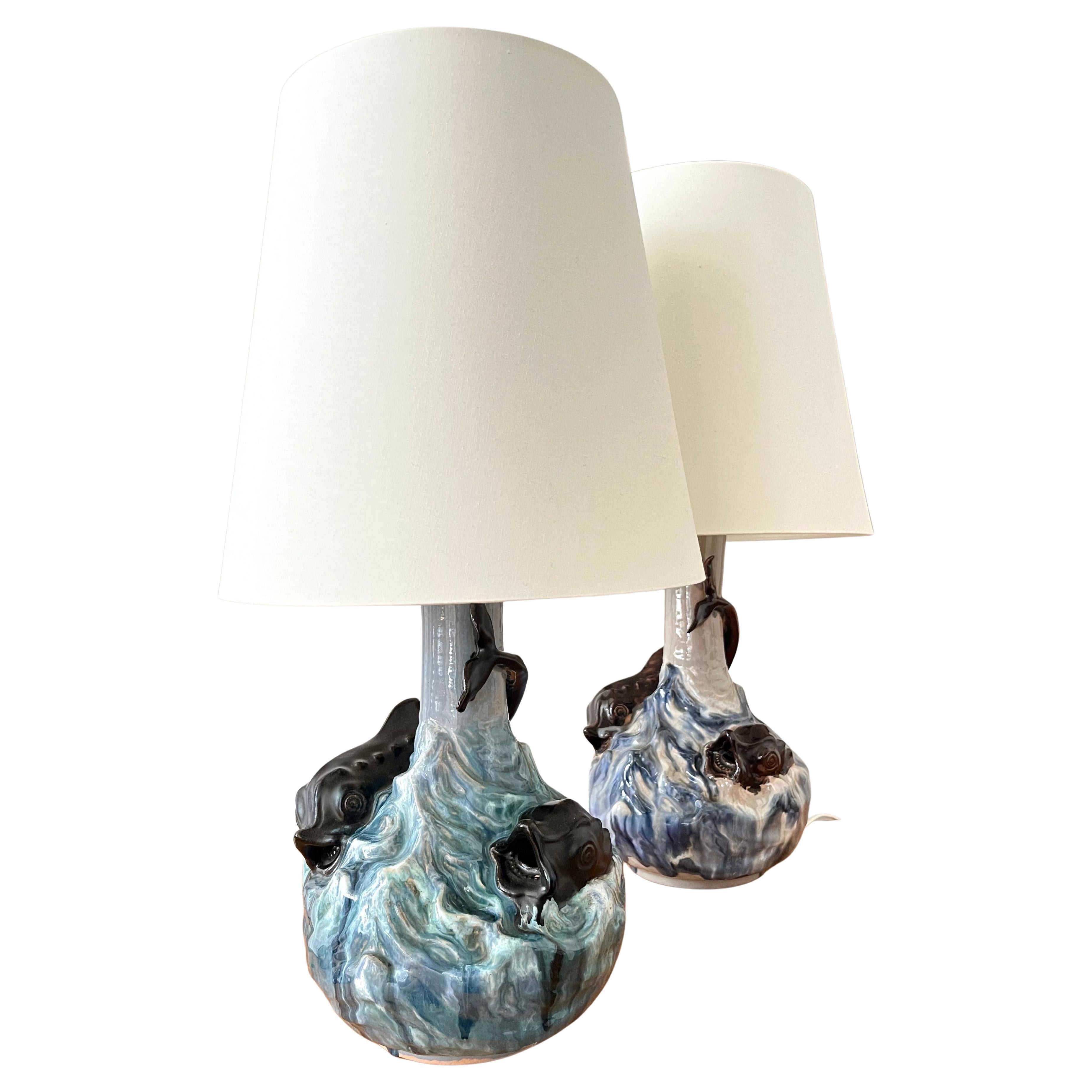 Pair of Rare 1900s Danish Ceramic Table Lamps by Hans Ancher Wolffsen / Søholm For Sale
